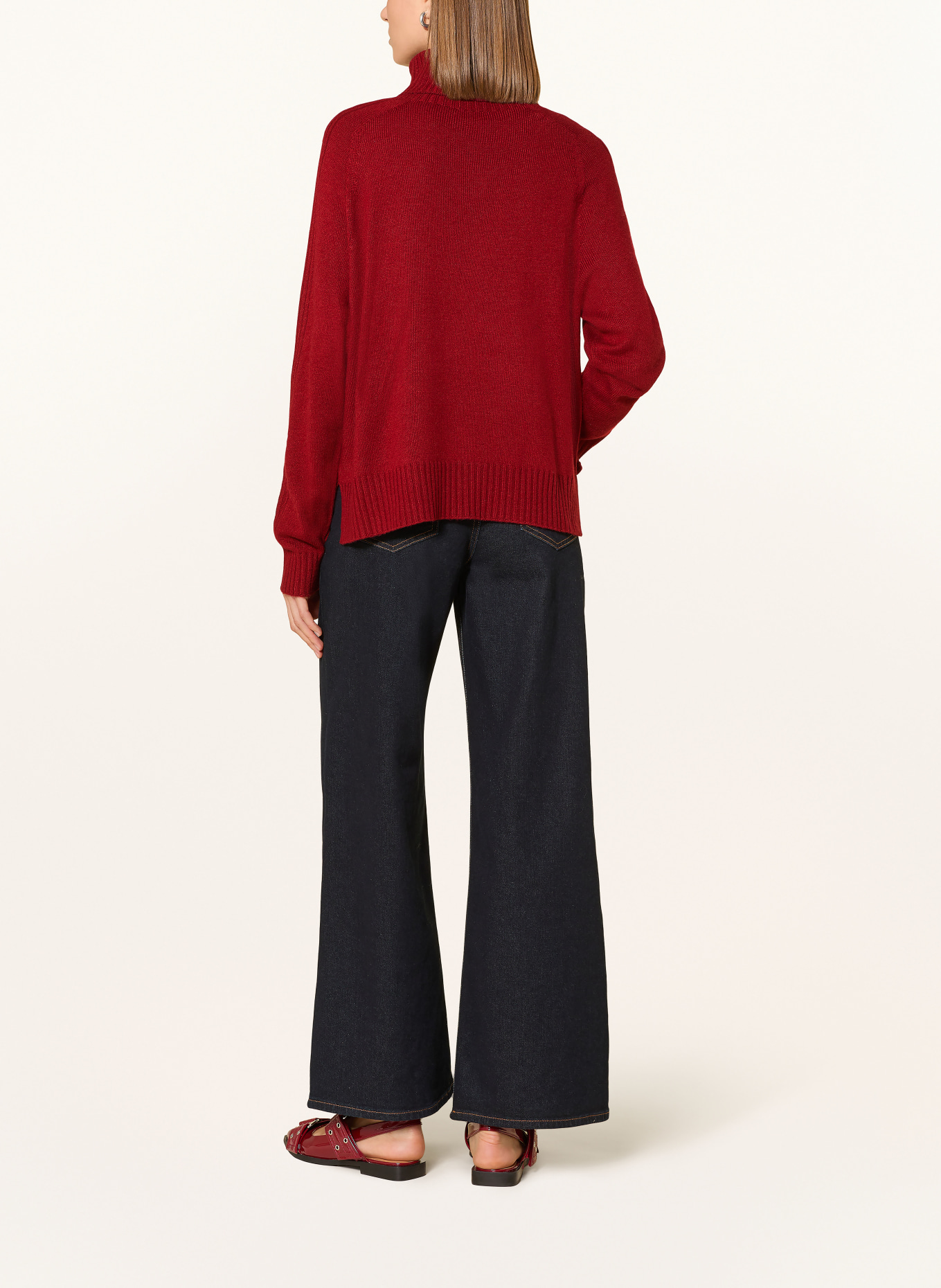 LIU JO Rollkragenpullover mit Schmucksteinen: DUNKELROT