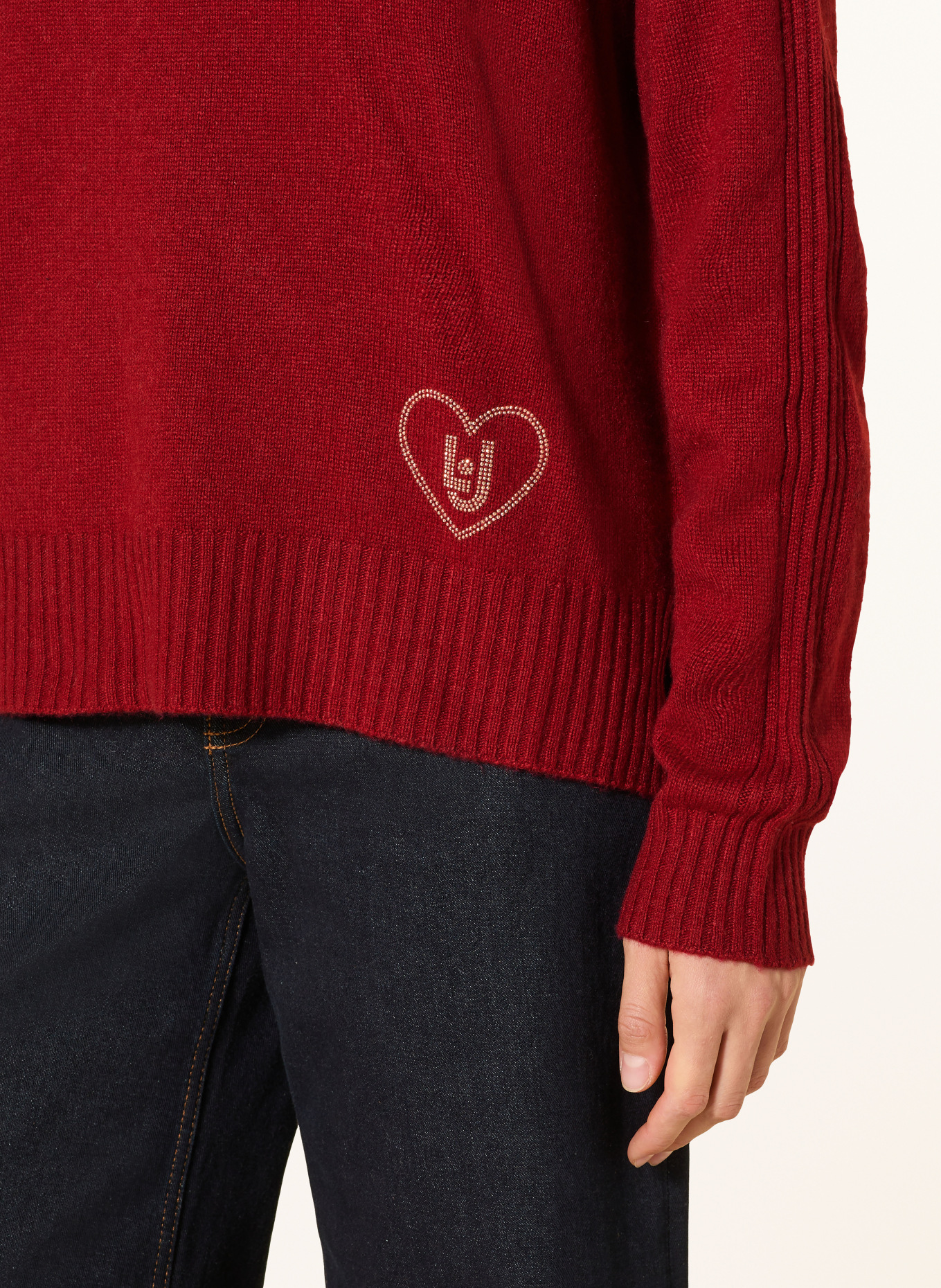 LIU JO Rollkragenpullover mit Schmucksteinen: DUNKELROT
