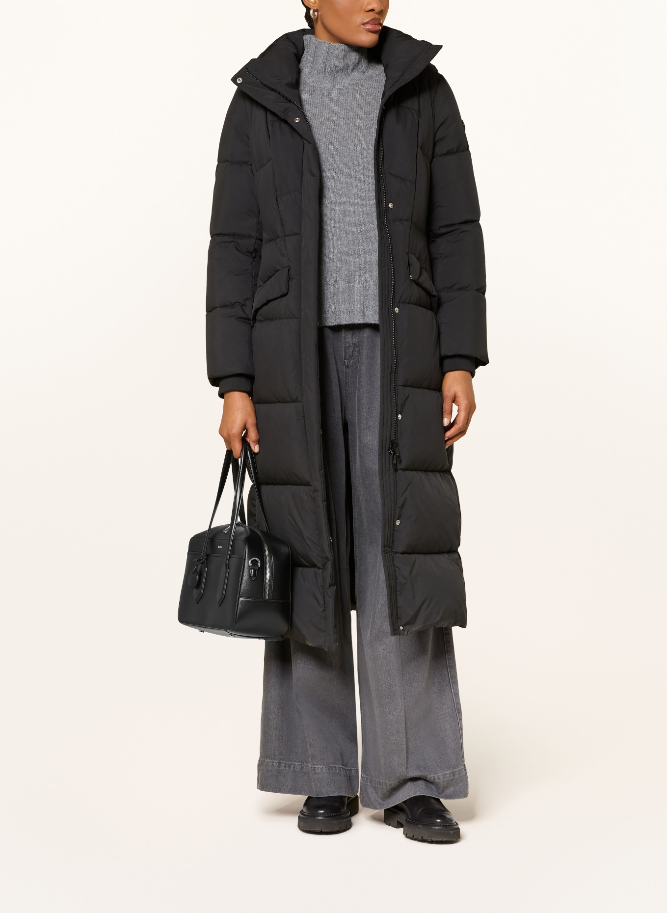 BOSS Steppmantel PAMAXI mit abnehmbarer Kapuze: SCHWARZ