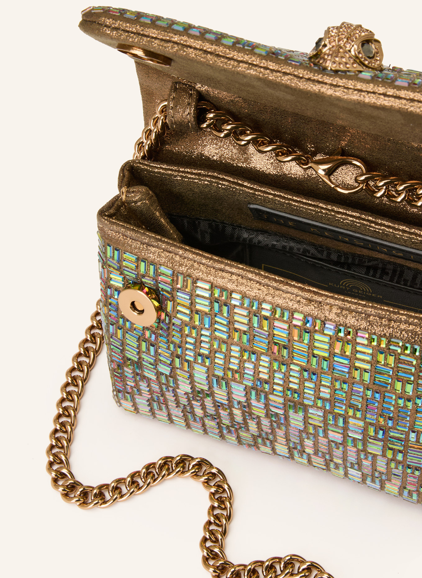 KURT GEIGER Taška přes rameno KENSINGTON MINI s ozdobnými kameny: ZLATÁ