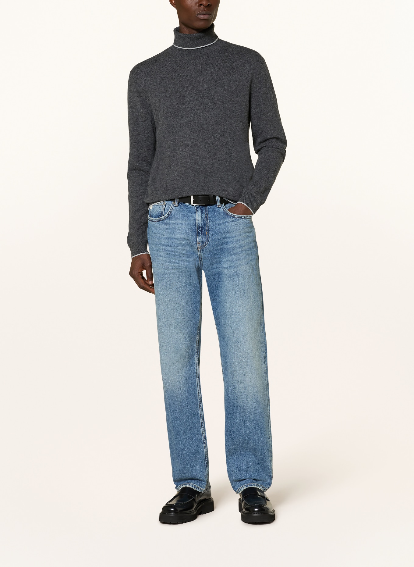 COLOURS & SONS Rollkragenpullover mit Merinowolle: DUNKELGRAU