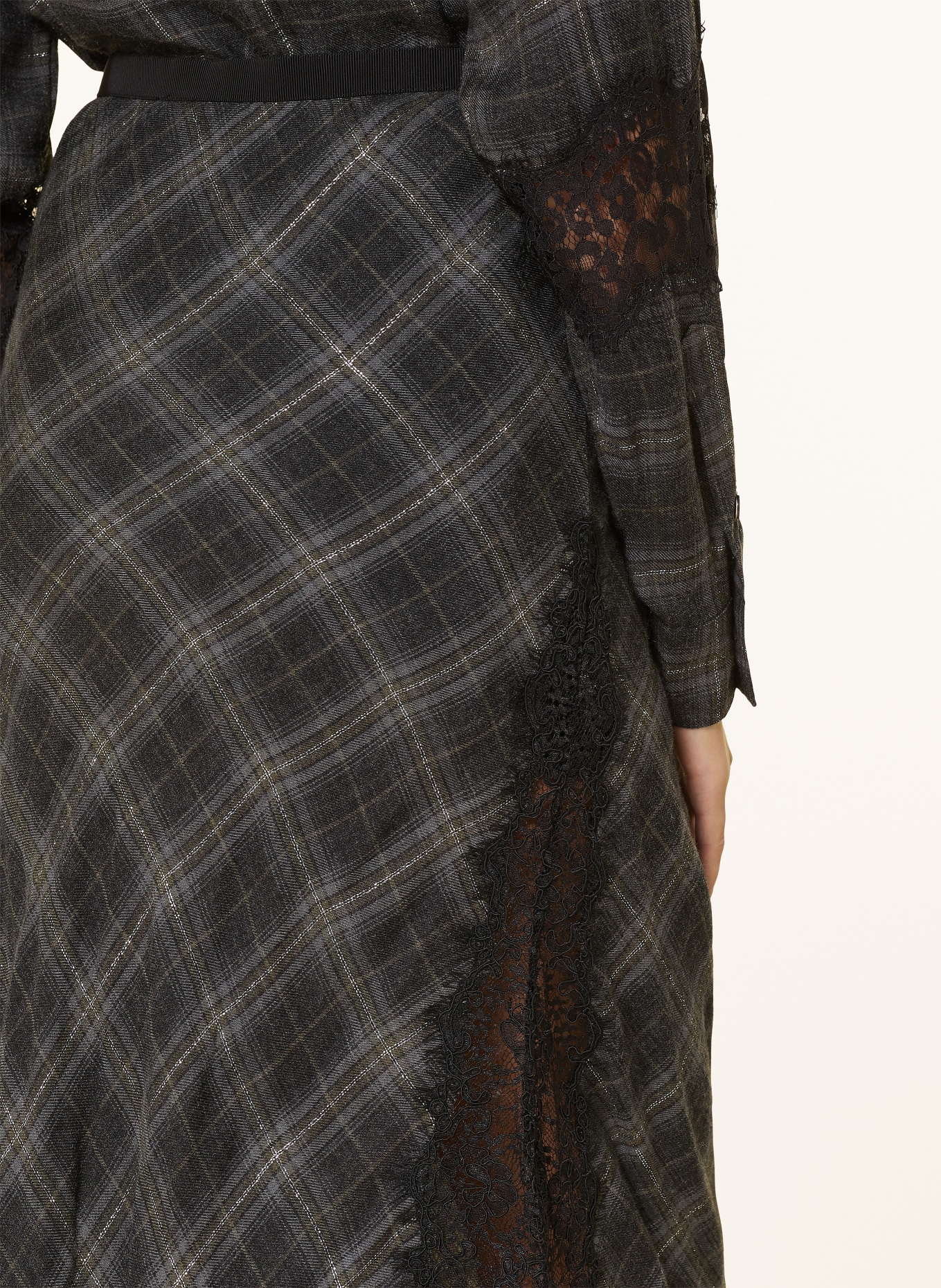 PINKO Rock mit Spitze und Glitzergarn: DUNKELGRAU / DUNKELGRÜN / SCHWARZ