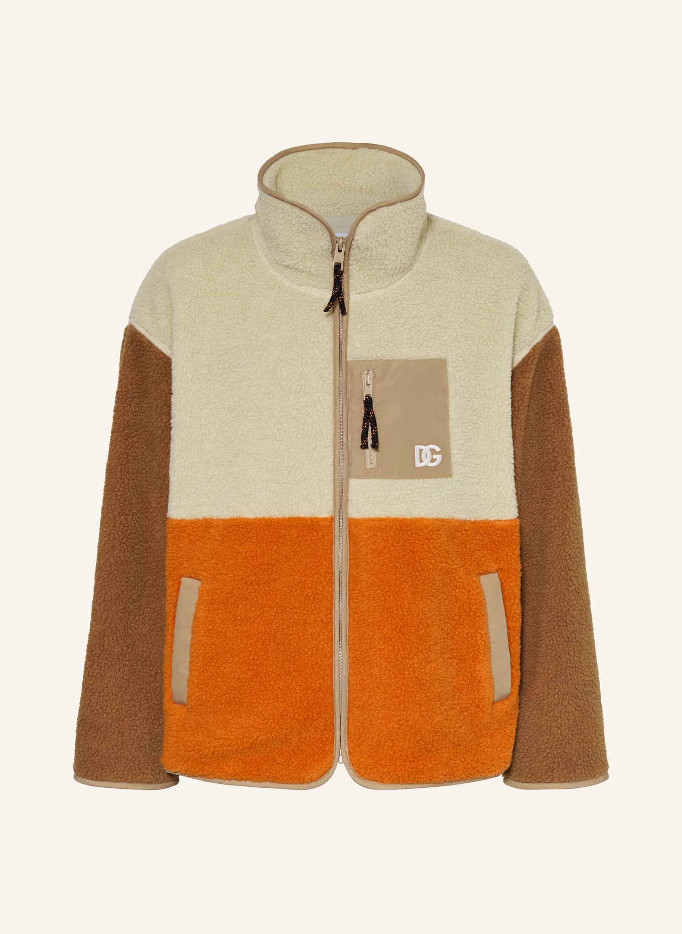 DOLCE & GABBANA Teddyfell-Jacke: BEIGE / BRAUN / ORANGE