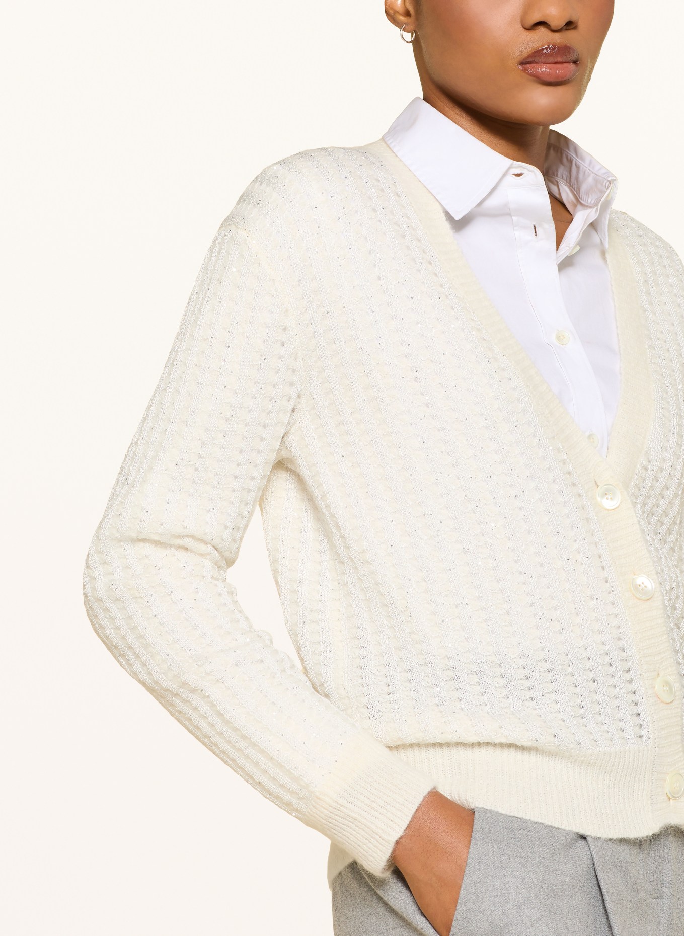 PESERICO Strickjacke mit Alpaka und Pailletten: CREME