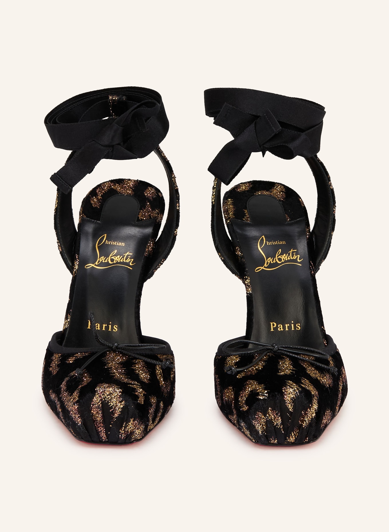 Christian Louboutin Lodičky CASSIA LACE UP 100: ČERNÁ / ZLATÁ