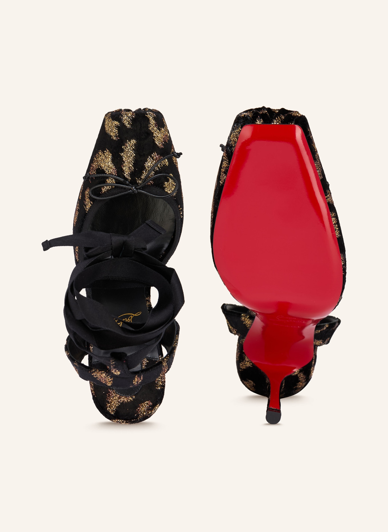 Christian Louboutin Lodičky CASSIA LACE UP 100: ČERNÁ / ZLATÁ