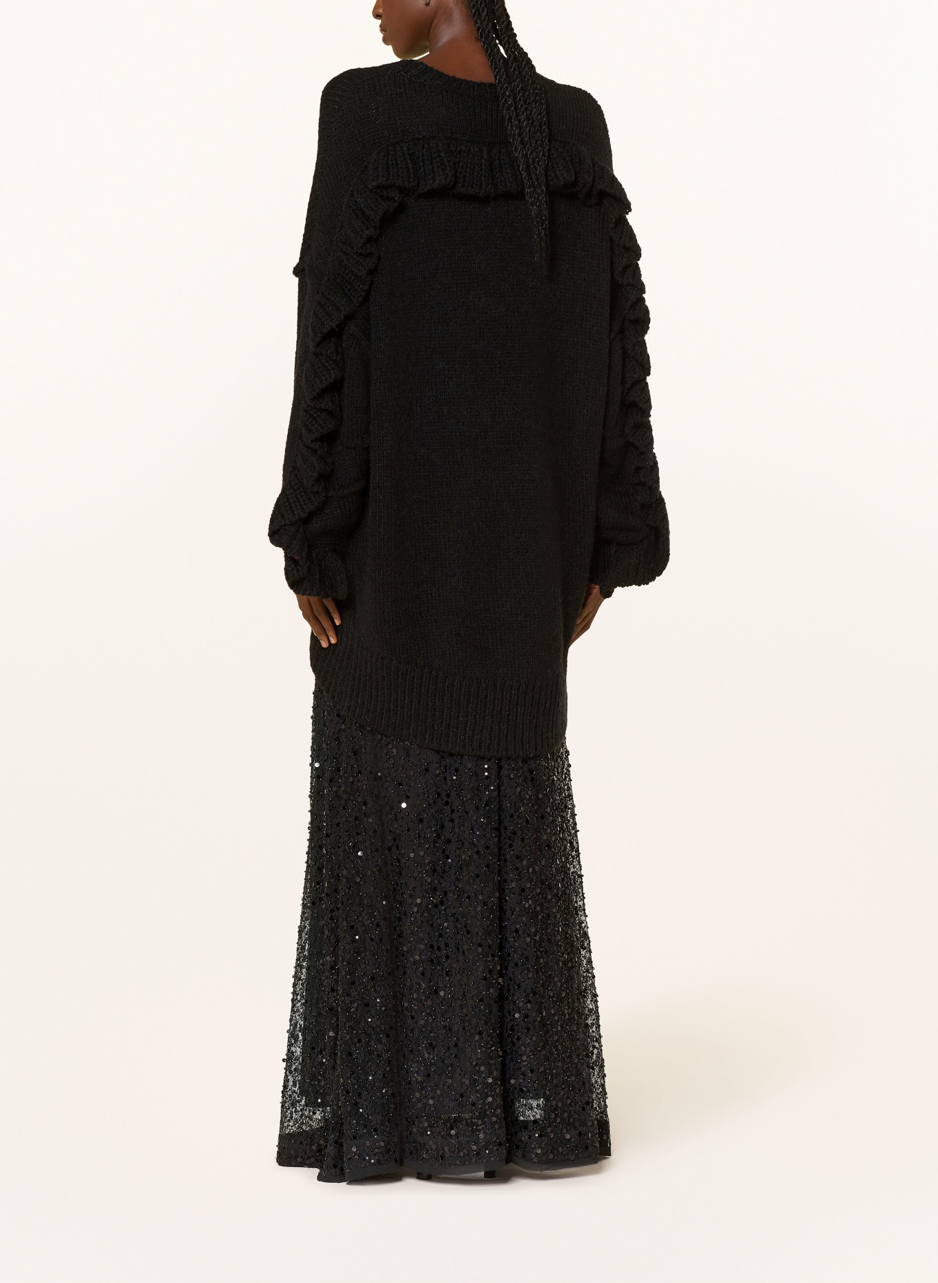 ESSENTIEL ANTWERP Oversized-Pullover mit Rüschen: SCHWARZ