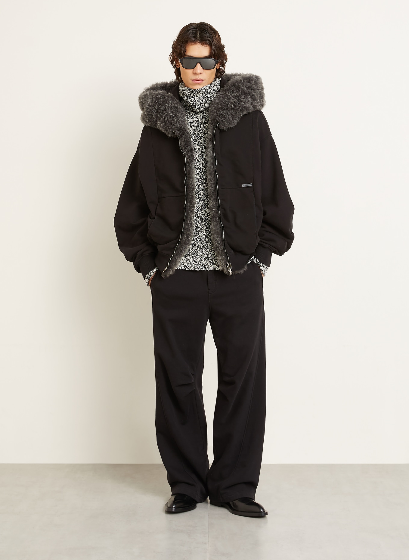 DOLCE & GABBANA Sweatjacke mit Kunstfell: SCHWARZ / GRAU