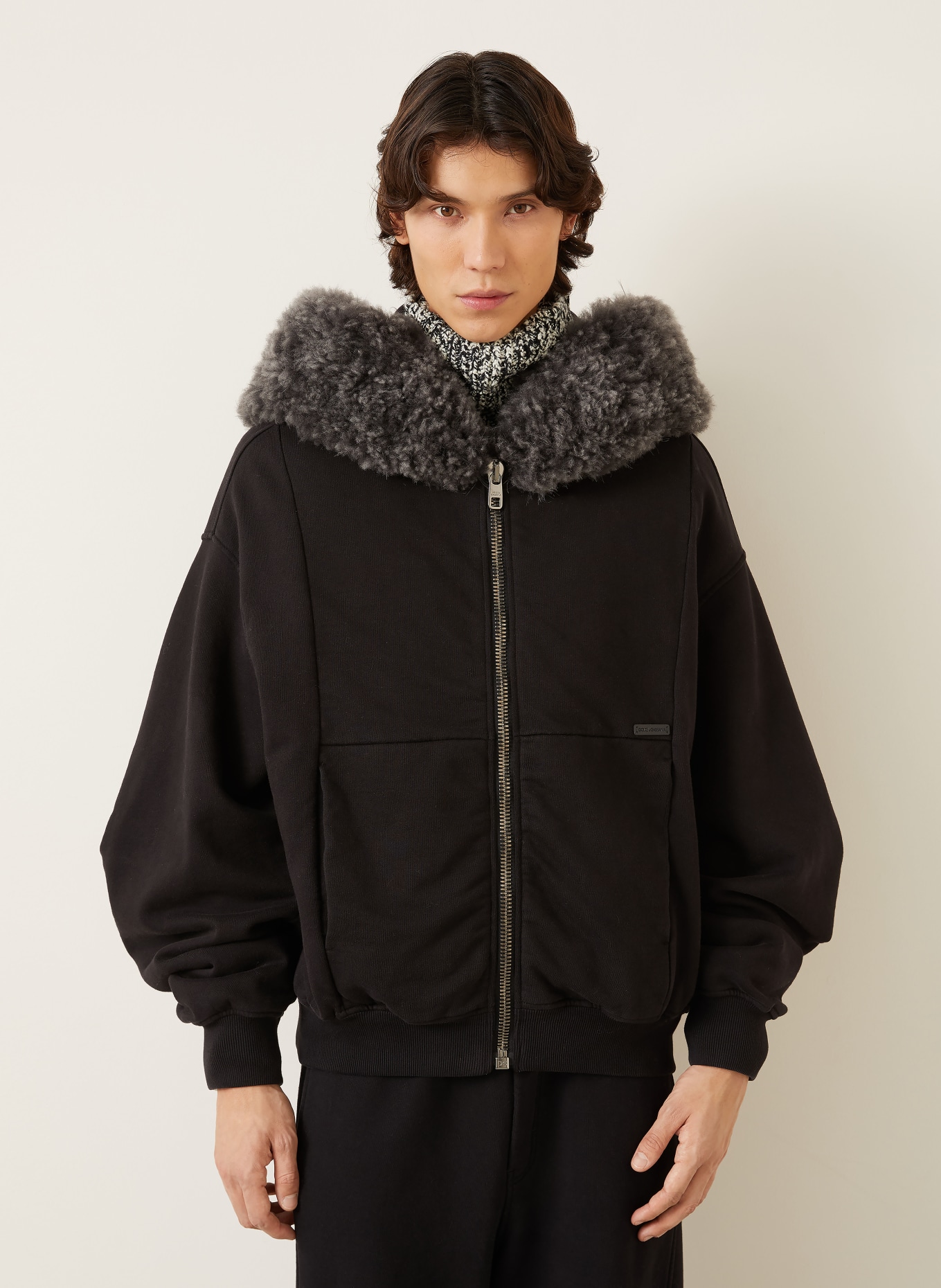 DOLCE & GABBANA Sweatjacke mit Kunstfell: SCHWARZ / GRAU