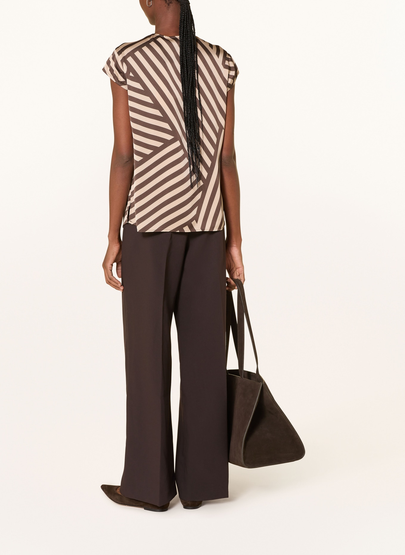 comma Blusenshirt aus Satin: BEIGE / DUNKELGRAU