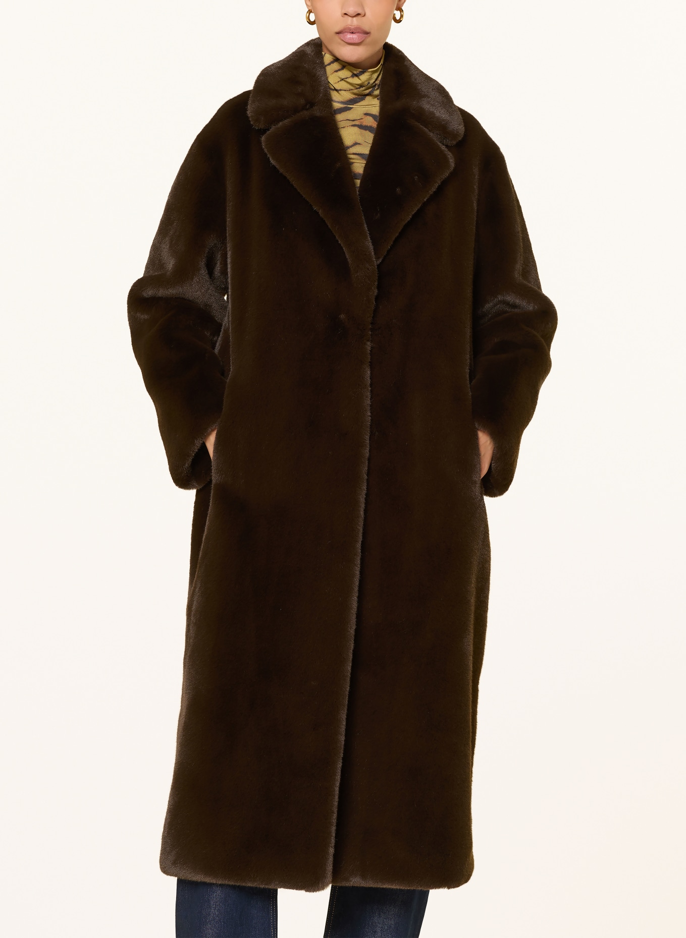 STAND STUDIO Kunstfell-Mantel MIRA: DUNKELBRAUN
