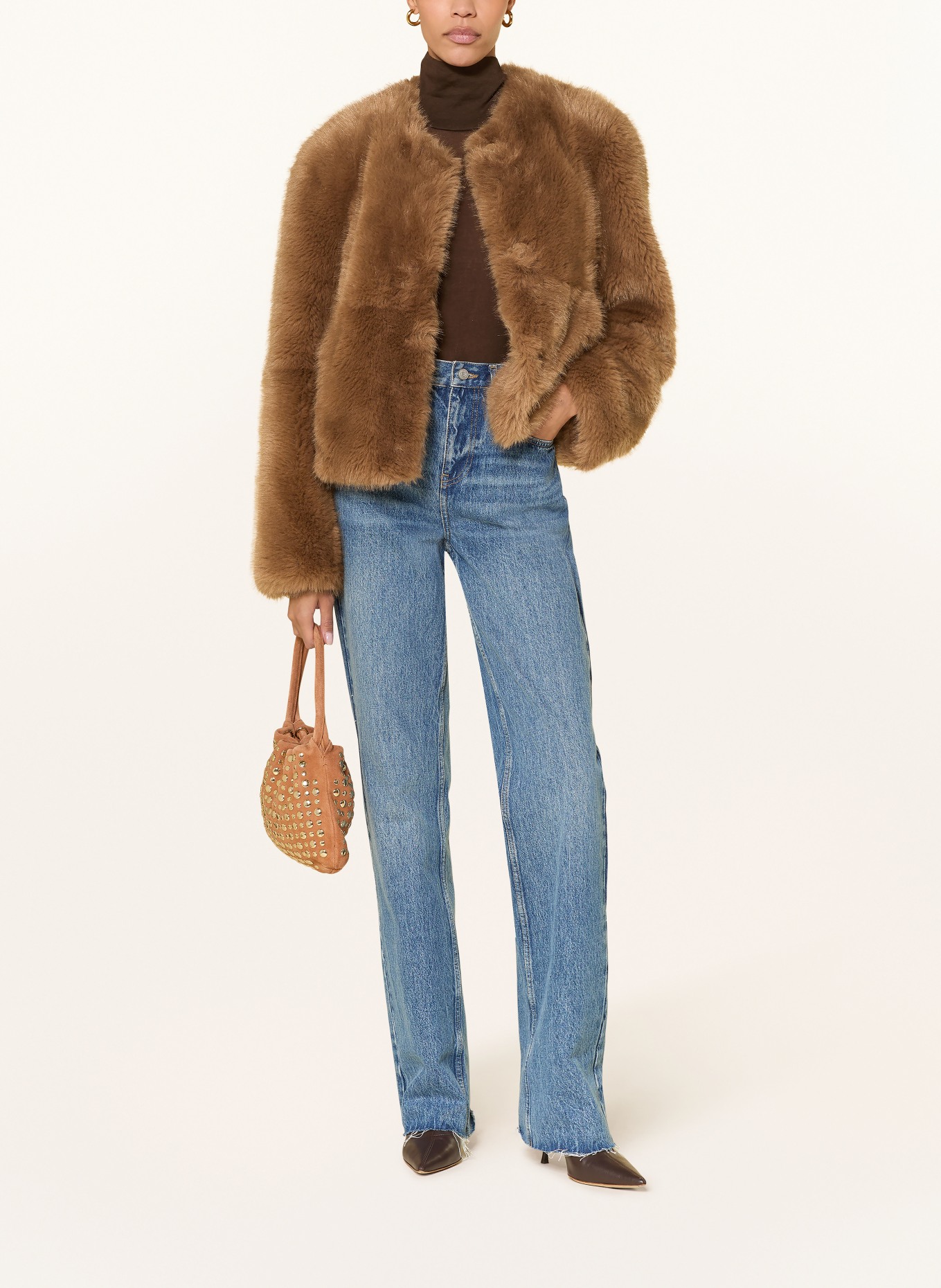 STAND STUDIO Kunstfell-Jacke HALLE: BRAUN