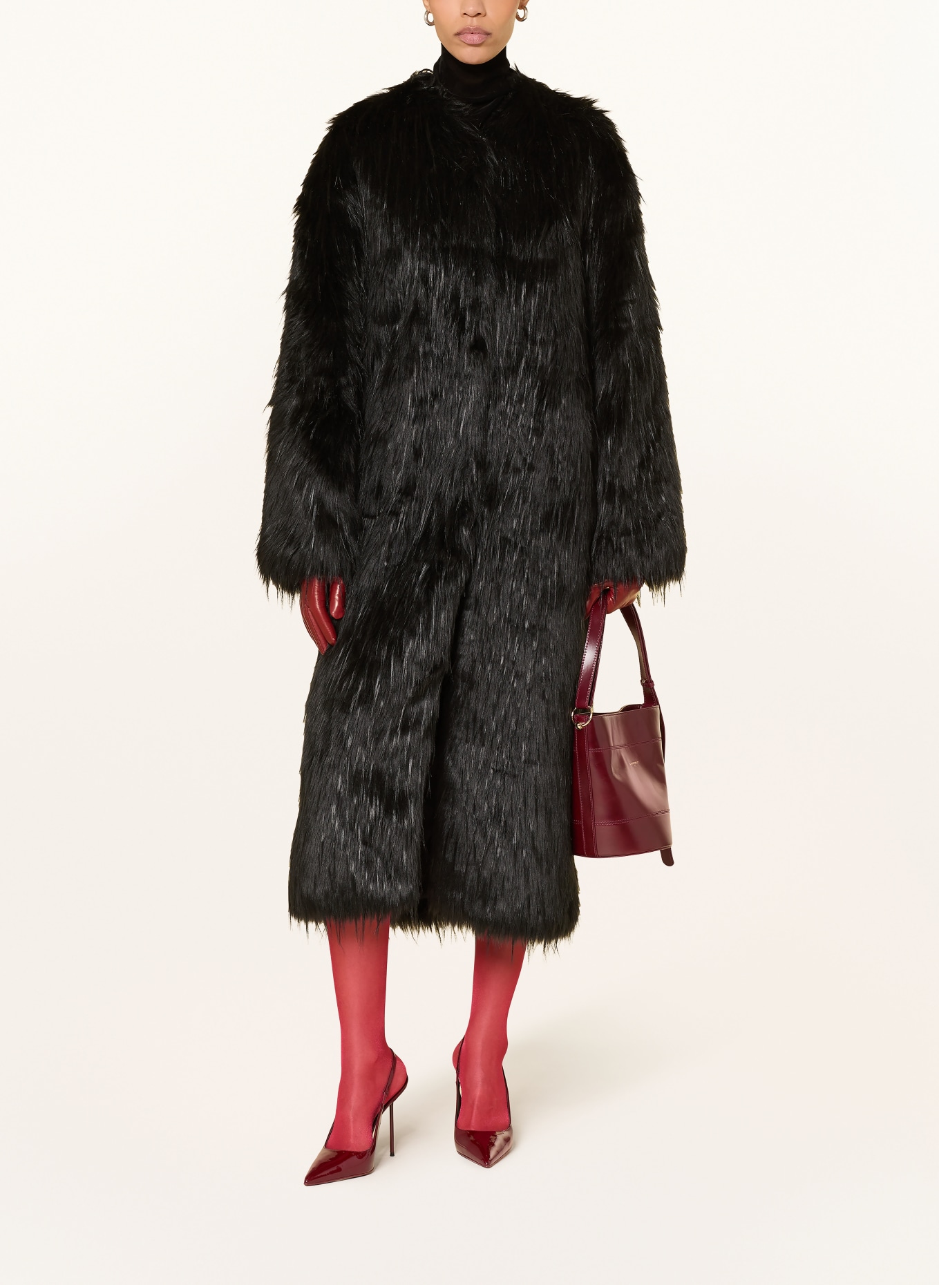 STAND STUDIO Kunstfell-Mantel CAROLINA: SCHWARZ