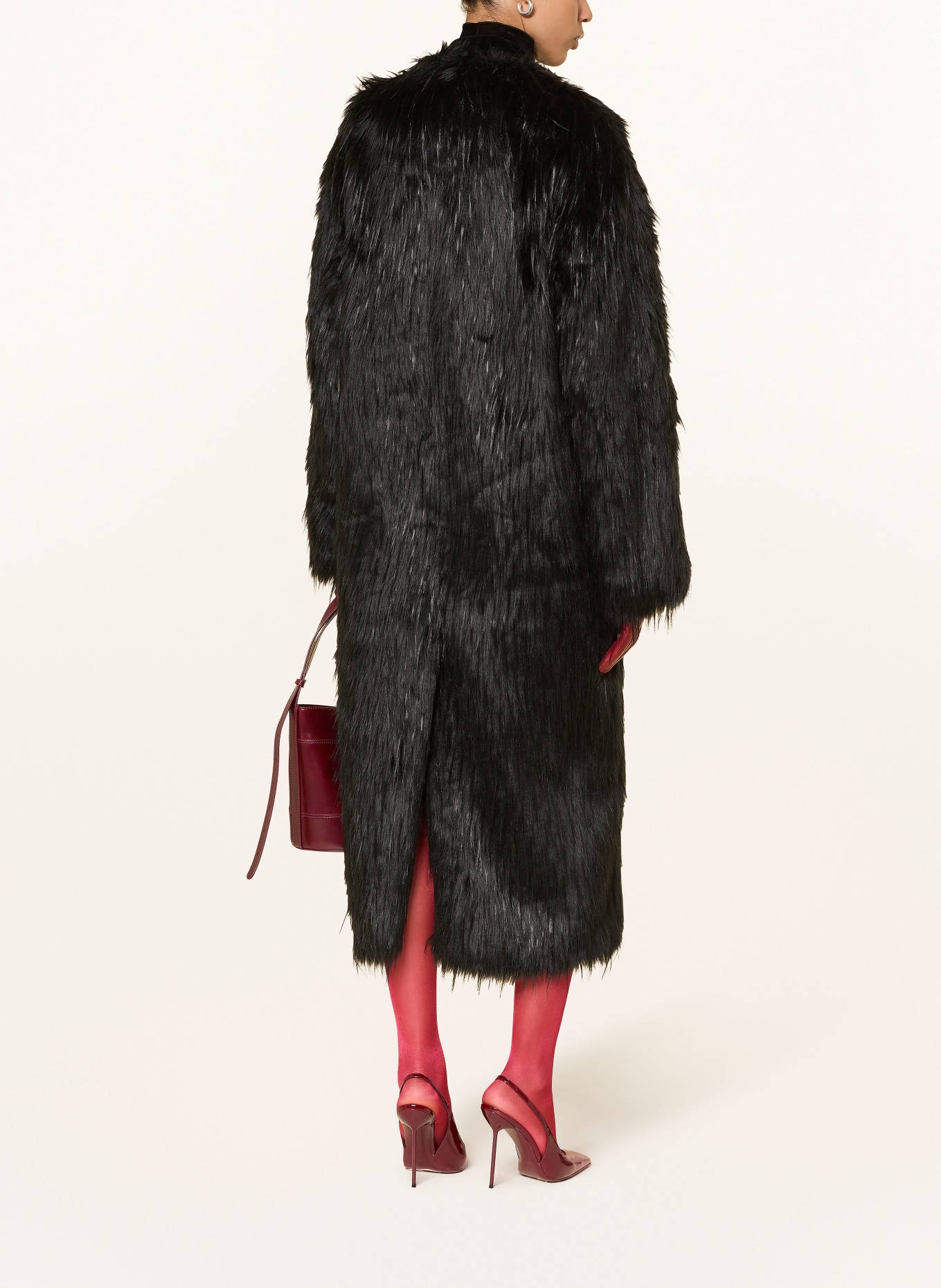 STAND STUDIO Kunstfell-Mantel CAROLINA: SCHWARZ