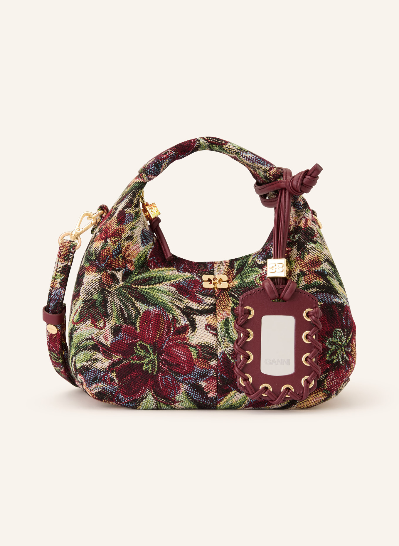 GANNI Umhängetasche: DUNKELROT / ECRU / GRÜN