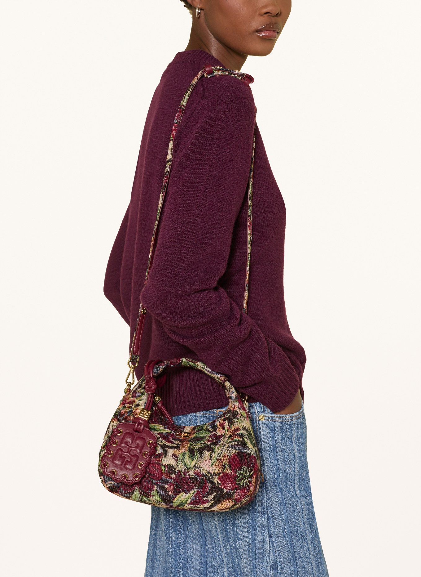 GANNI Umhängetasche: DUNKELROT / ECRU / GRÜN