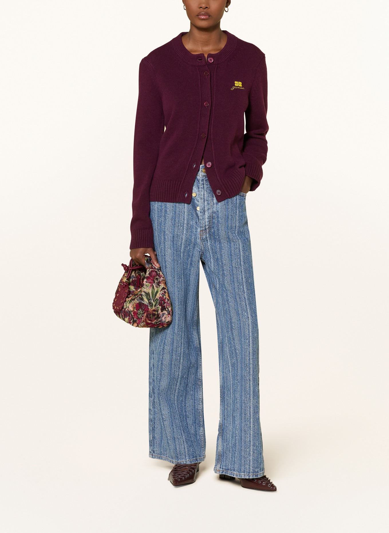 GANNI Umhängetasche: DUNKELROT / ECRU / GRÜN