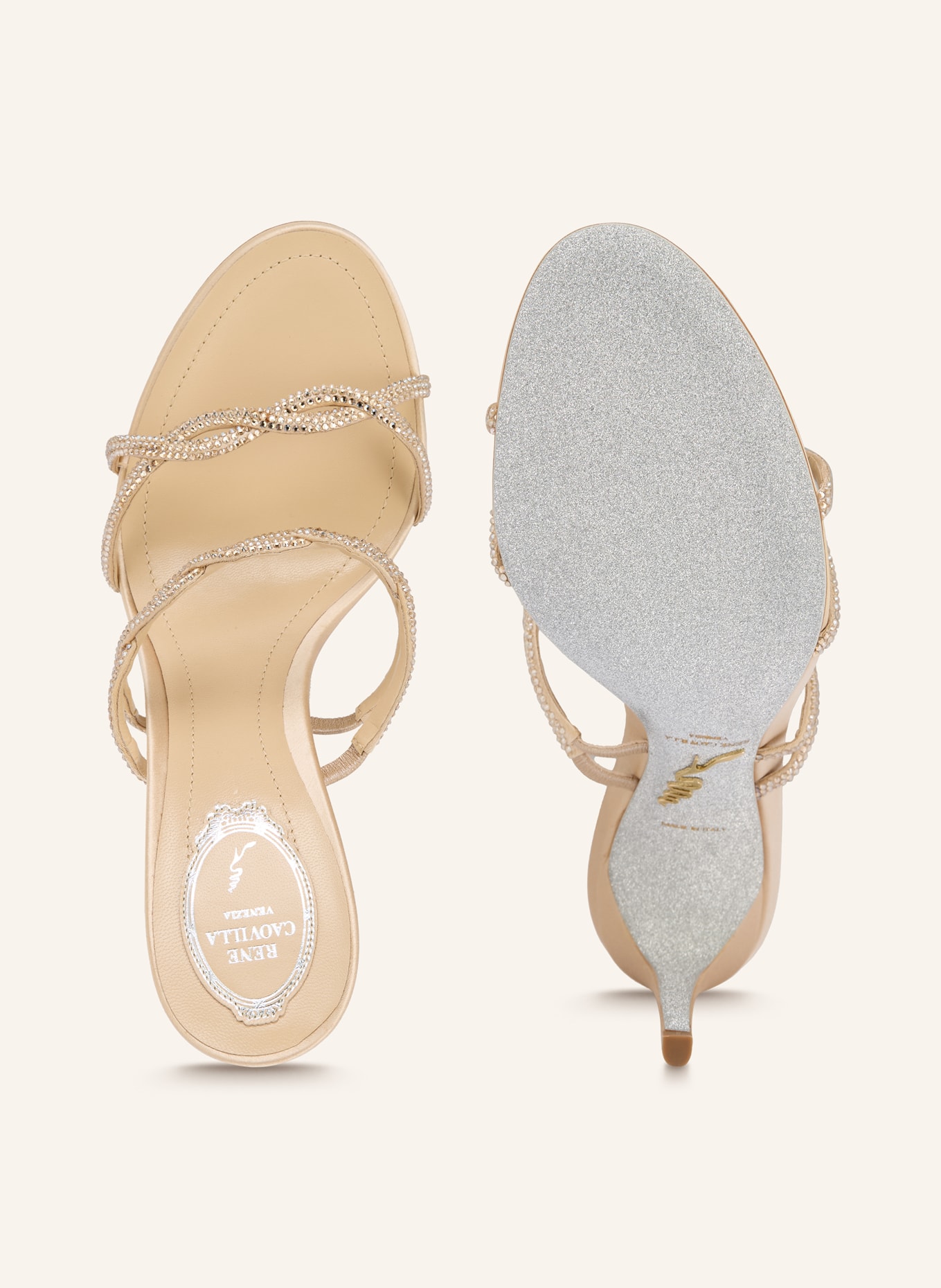 RENE CAOVILLA Mules mit Schmucksteinen: BEIGE