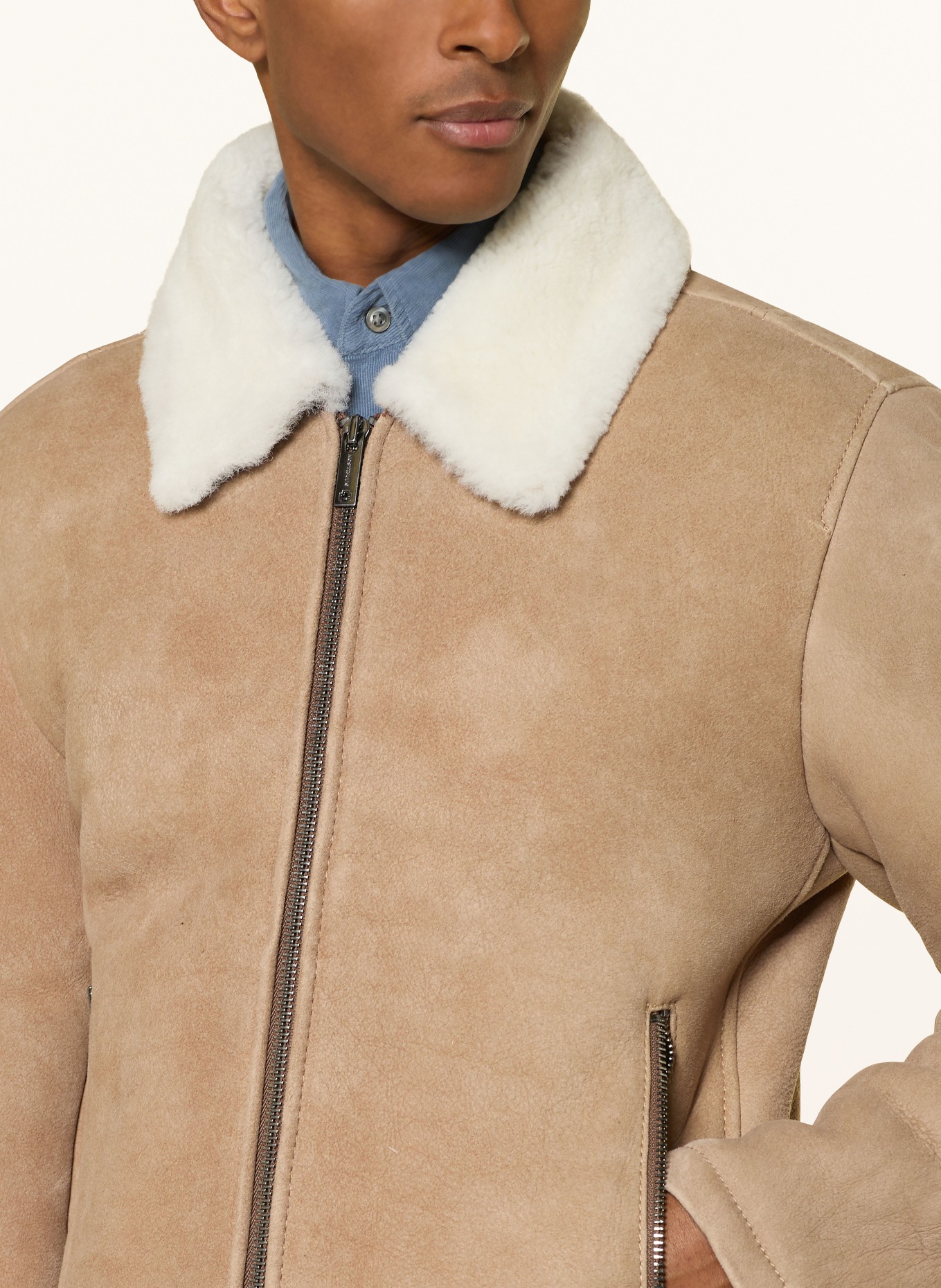 STRELLSON Lederjacke: BEIGE / WEISS