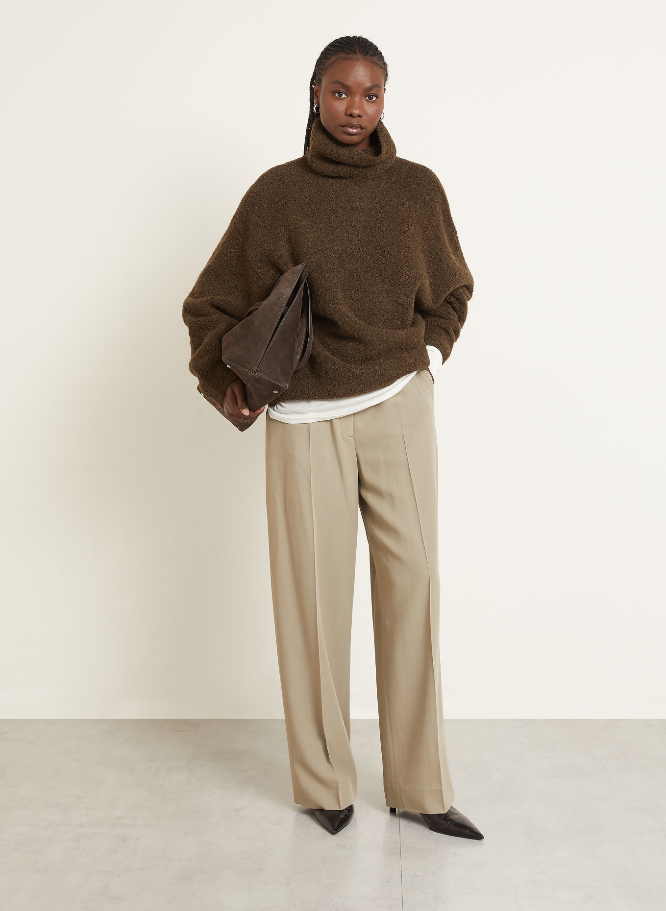 TOTEME Oversized-Rollkragenpullover mit Alpaka: DUNKELBRAUN