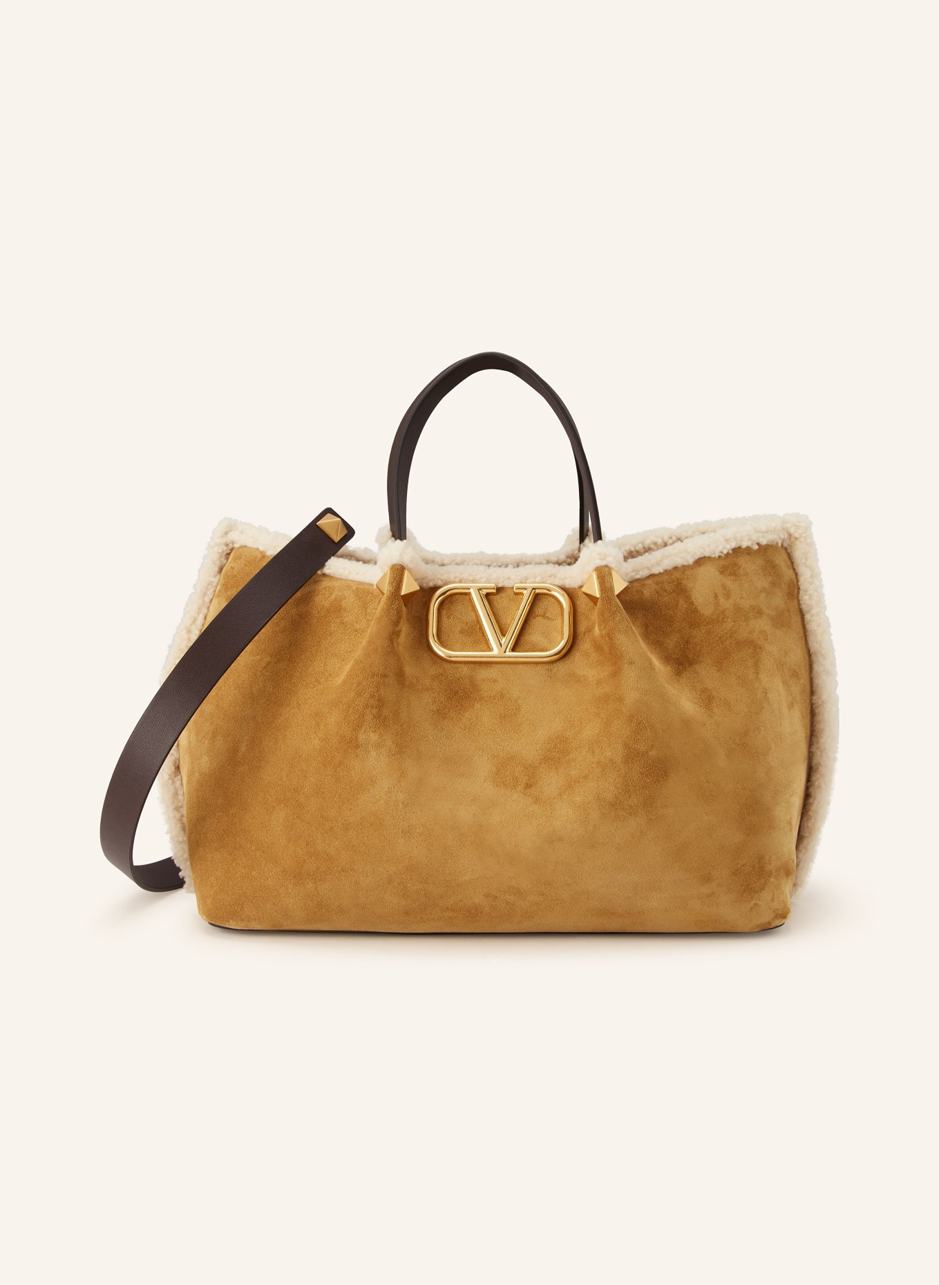 VALENTINO GARAVANI Shopper mit Pouch: BRAUN / CREME