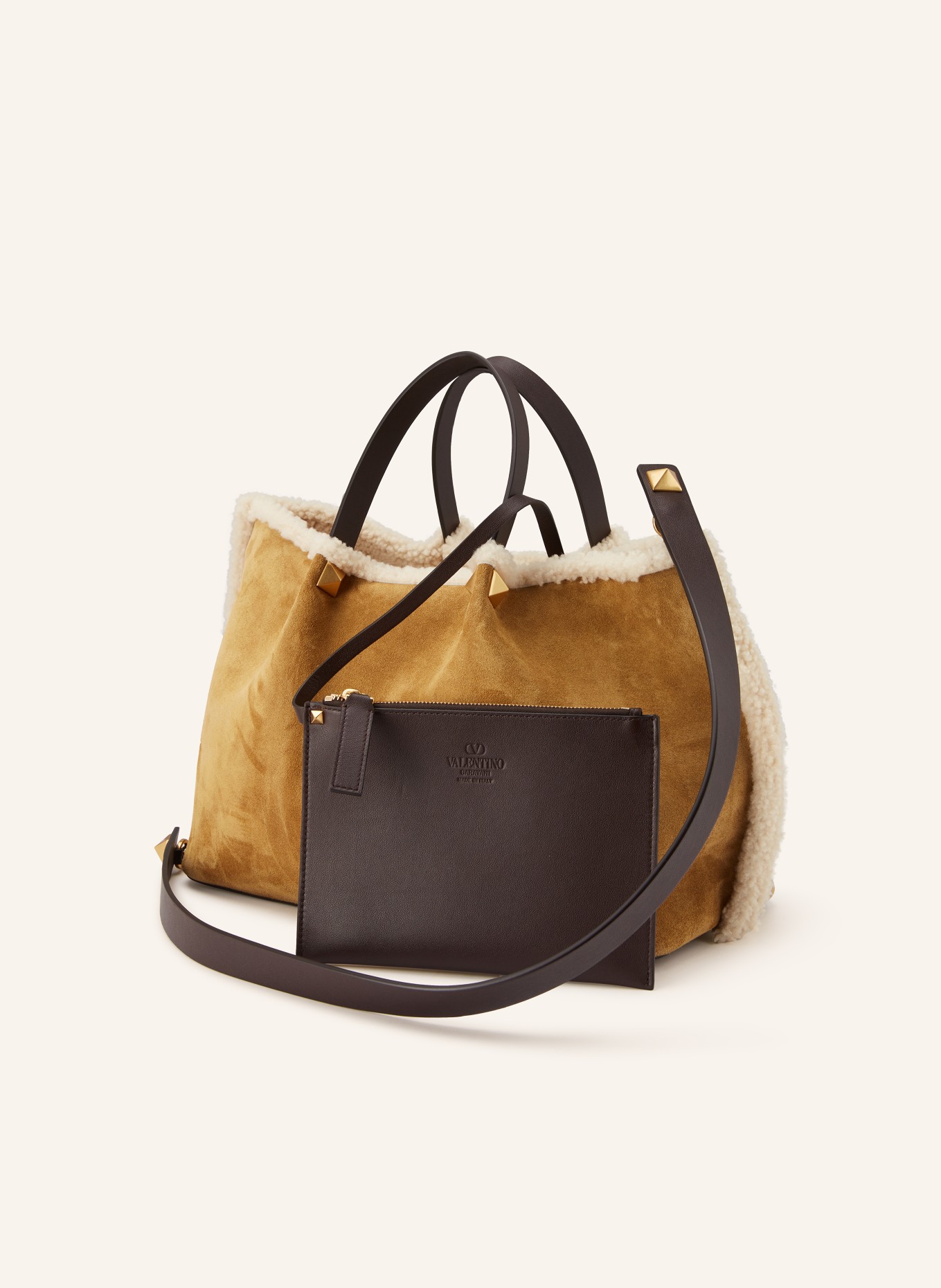 VALENTINO GARAVANI Shopper mit Pouch: BRAUN / CREME