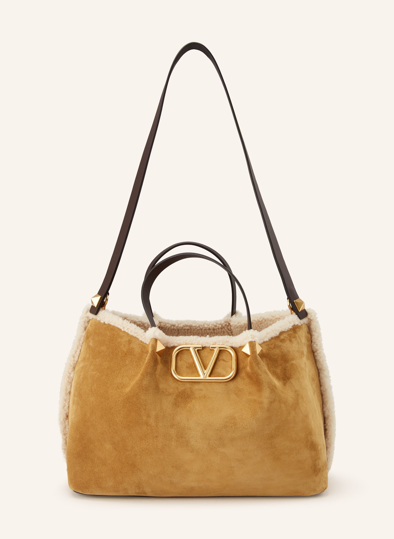 VALENTINO GARAVANI Shopper mit Pouch: BRAUN / CREME