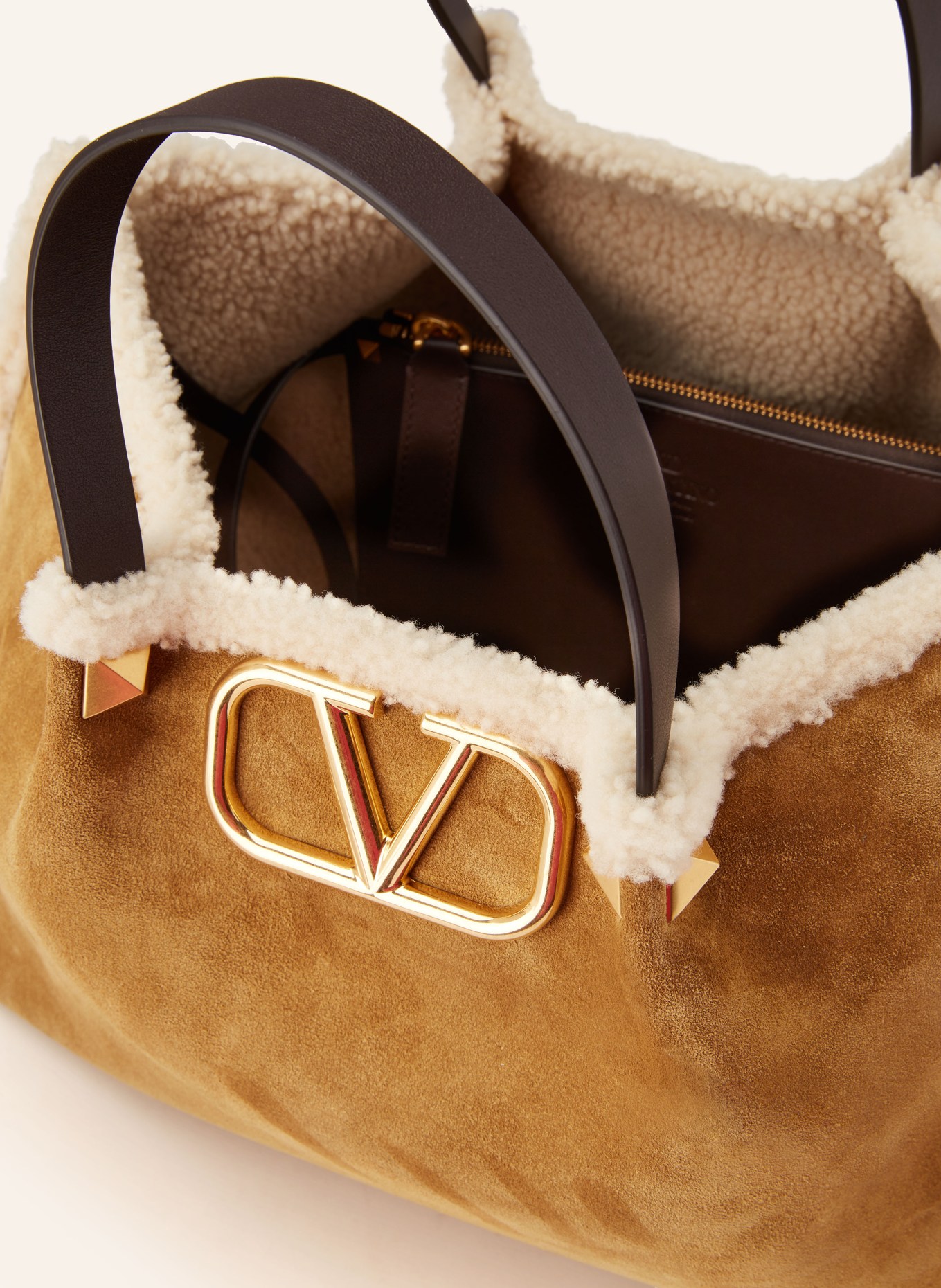 VALENTINO GARAVANI Shopper mit Pouch: BRAUN / CREME