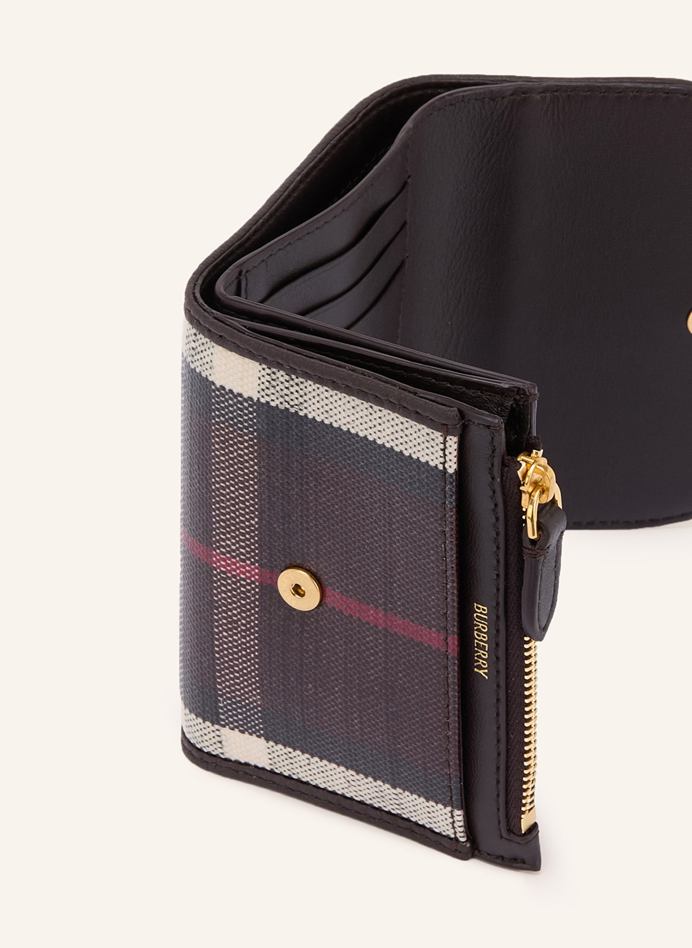 BURBERRY Geldbörse: DUNKELBRAUN / CREME / DUNKELROT