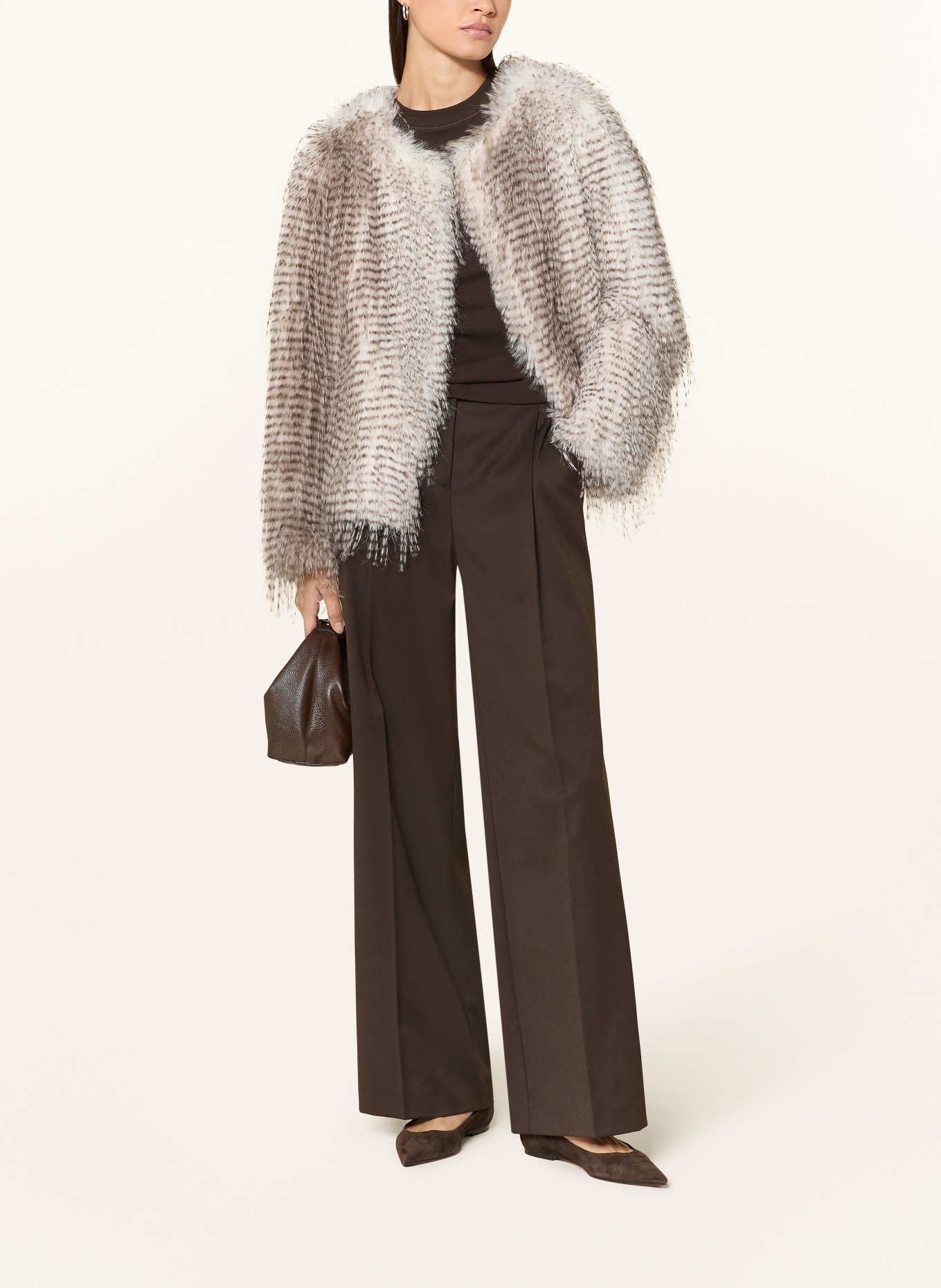 SOFIE SCHNOOR Kunstfell-Jacke FULLASW: ECRU / DUNKELBRAUN