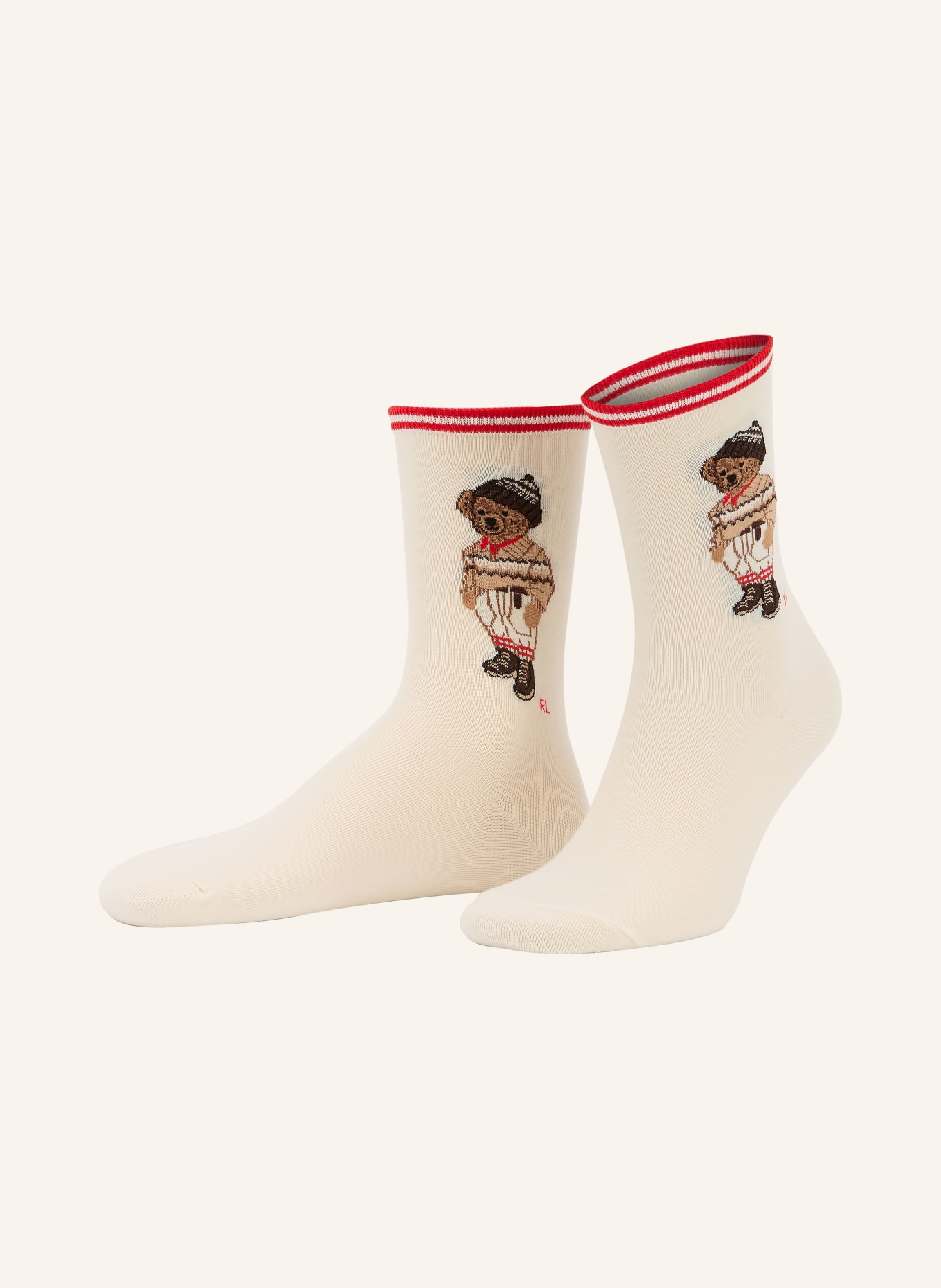 POLO RALPH LAUREN socks: CREAM / LIGHT BROWN / RED