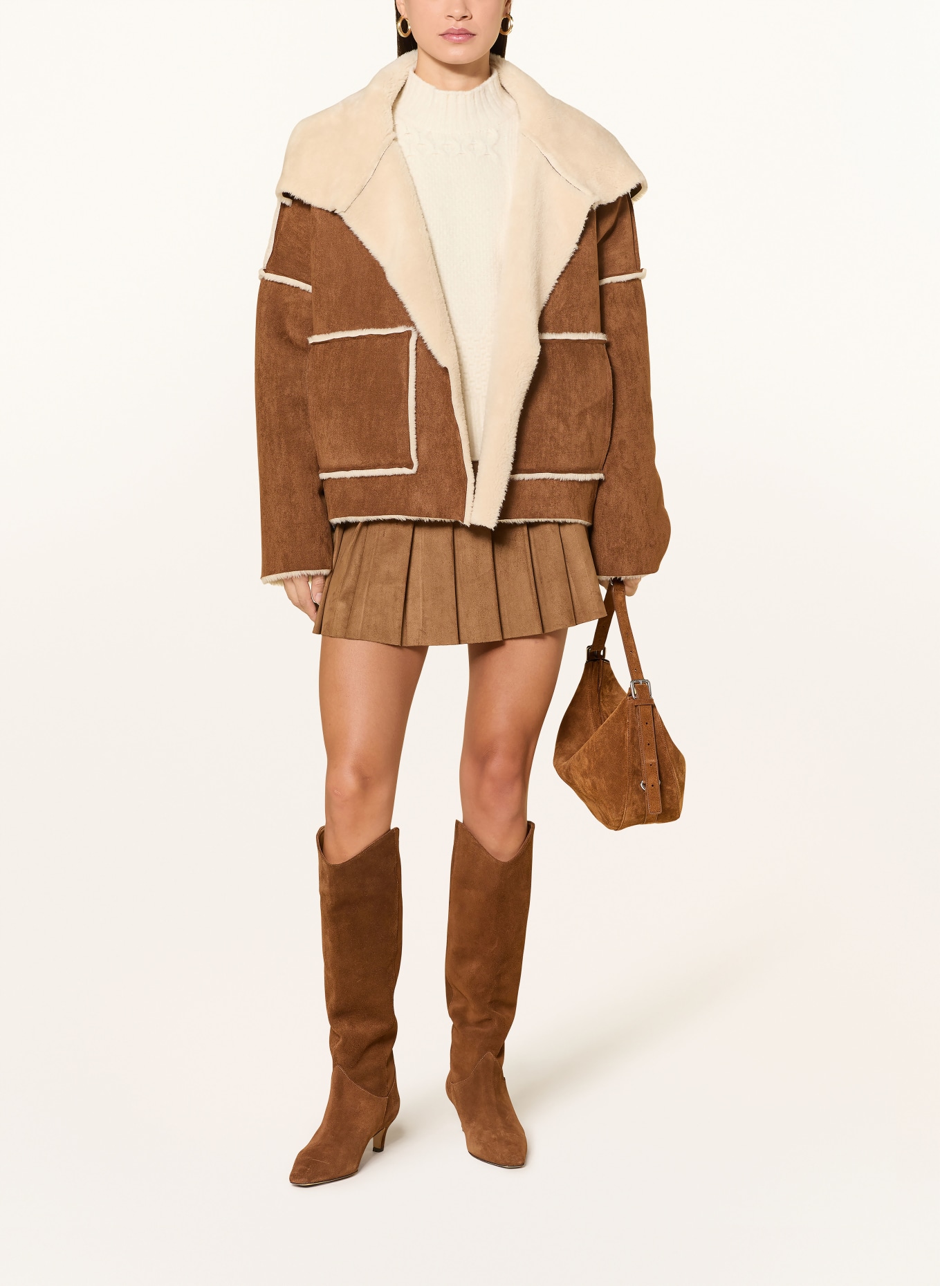 ELEH Jacke in Lederoptik mit Kunstfell: BRAUN / HELLBRAUN