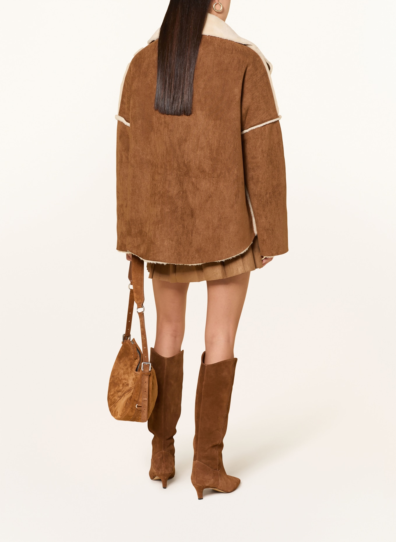 ELEH Jacke in Lederoptik mit Kunstfell: BRAUN / HELLBRAUN