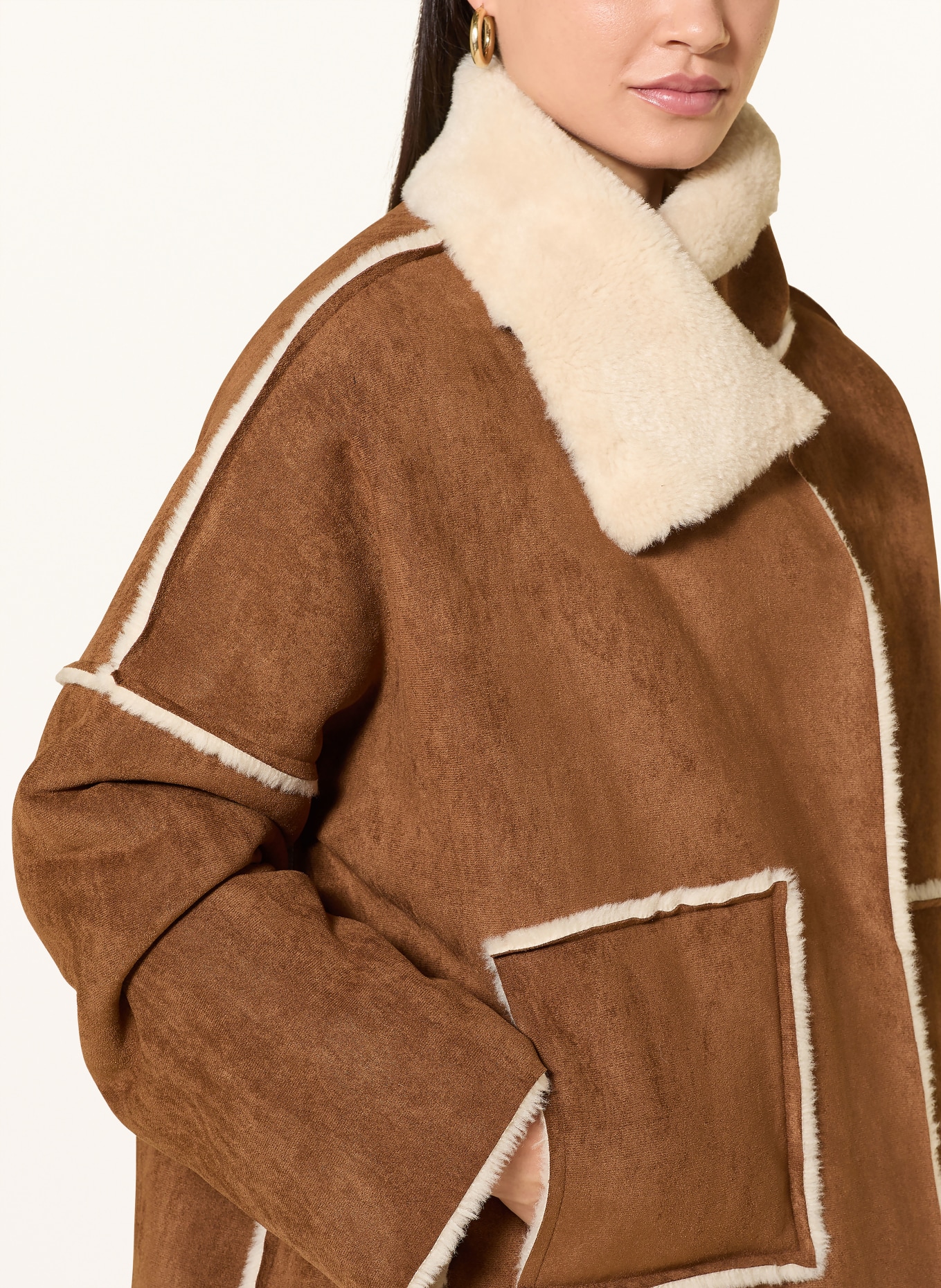 ELEH Jacke in Lederoptik mit Kunstfell: BRAUN / HELLBRAUN