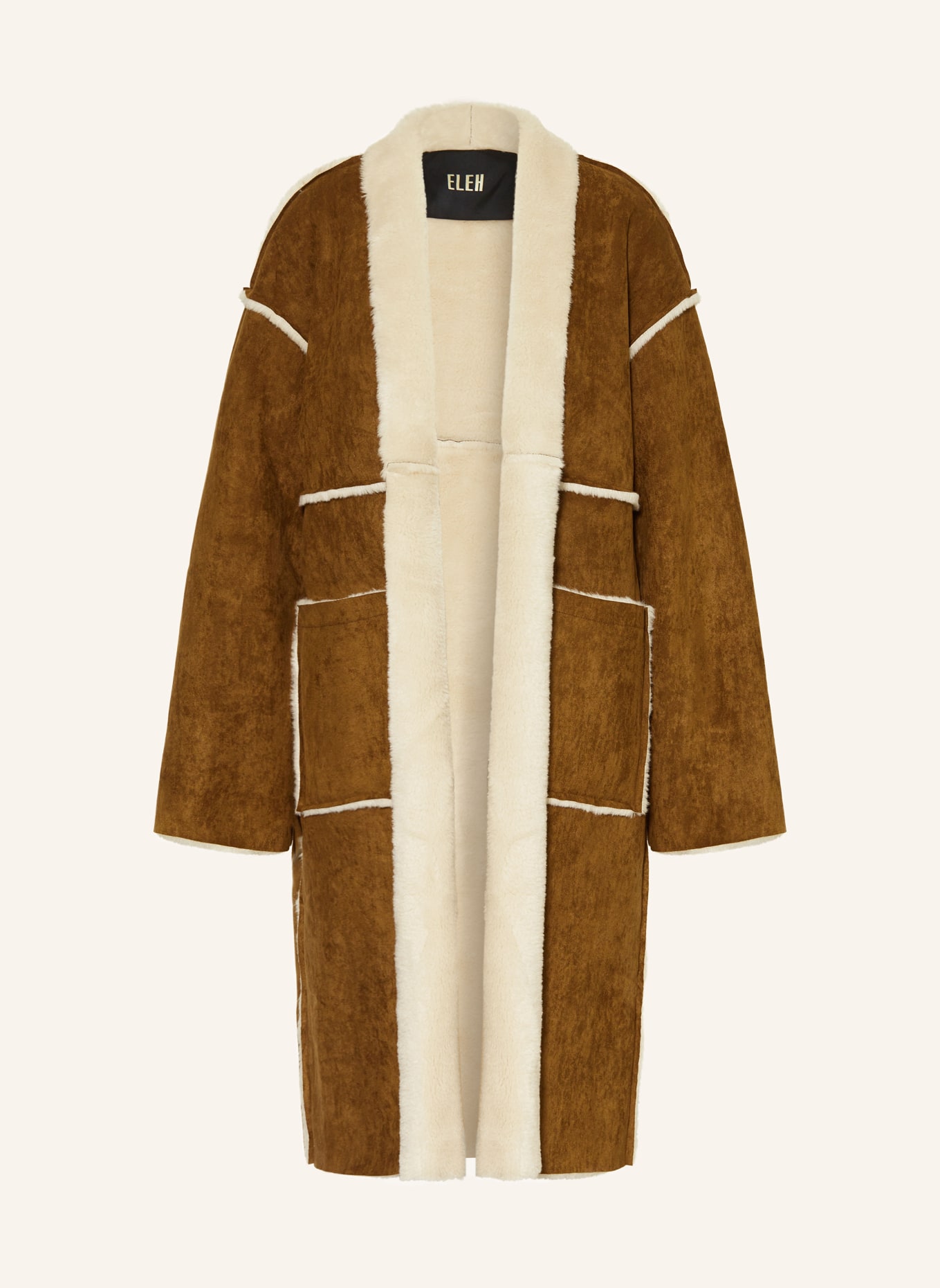 ELEH Mantel in Lederoptik mit Kunstfell: COGNAC