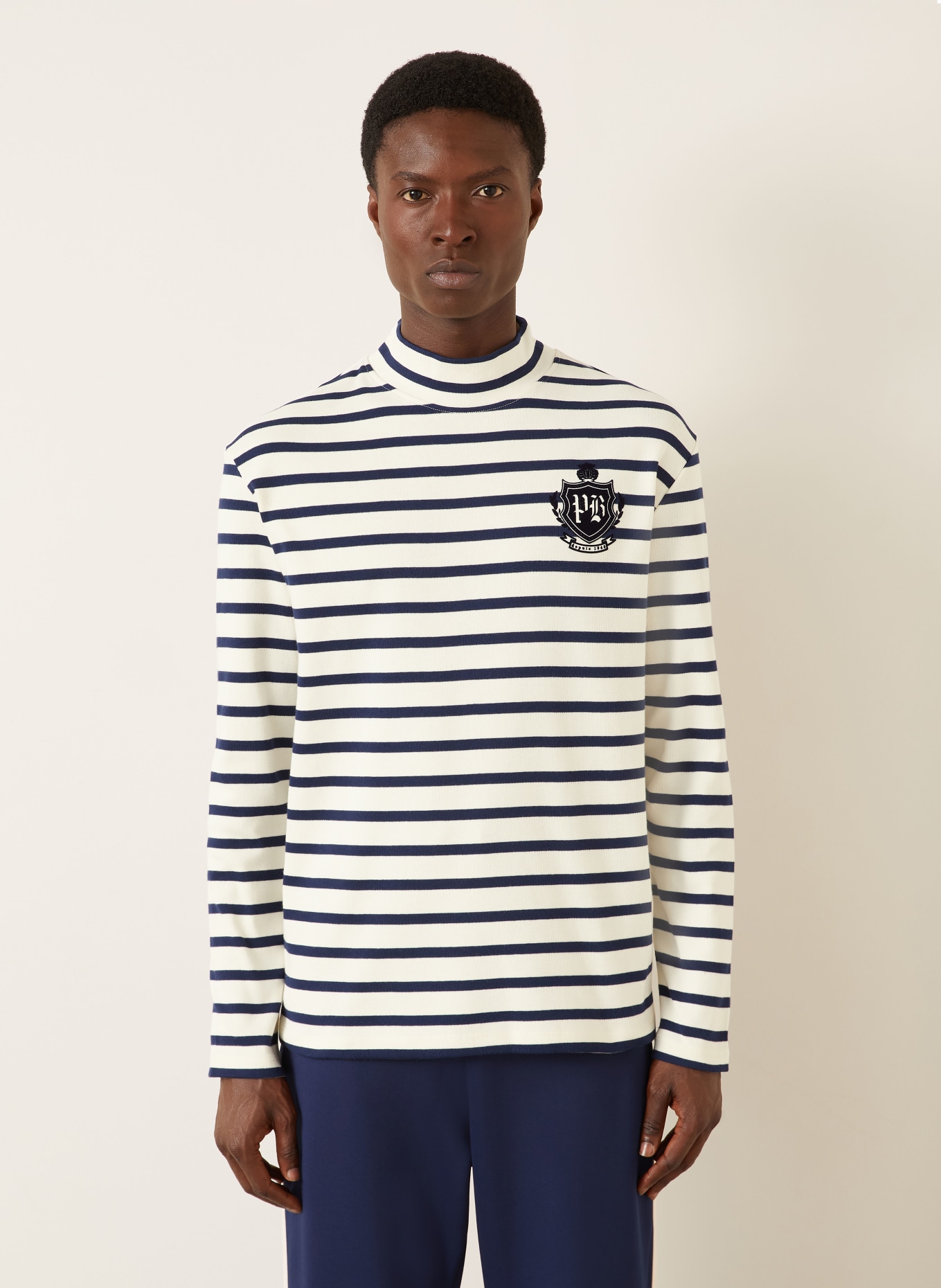 BALMAIN Longsleeve MARIN: WEISS / DUNKELBLAU