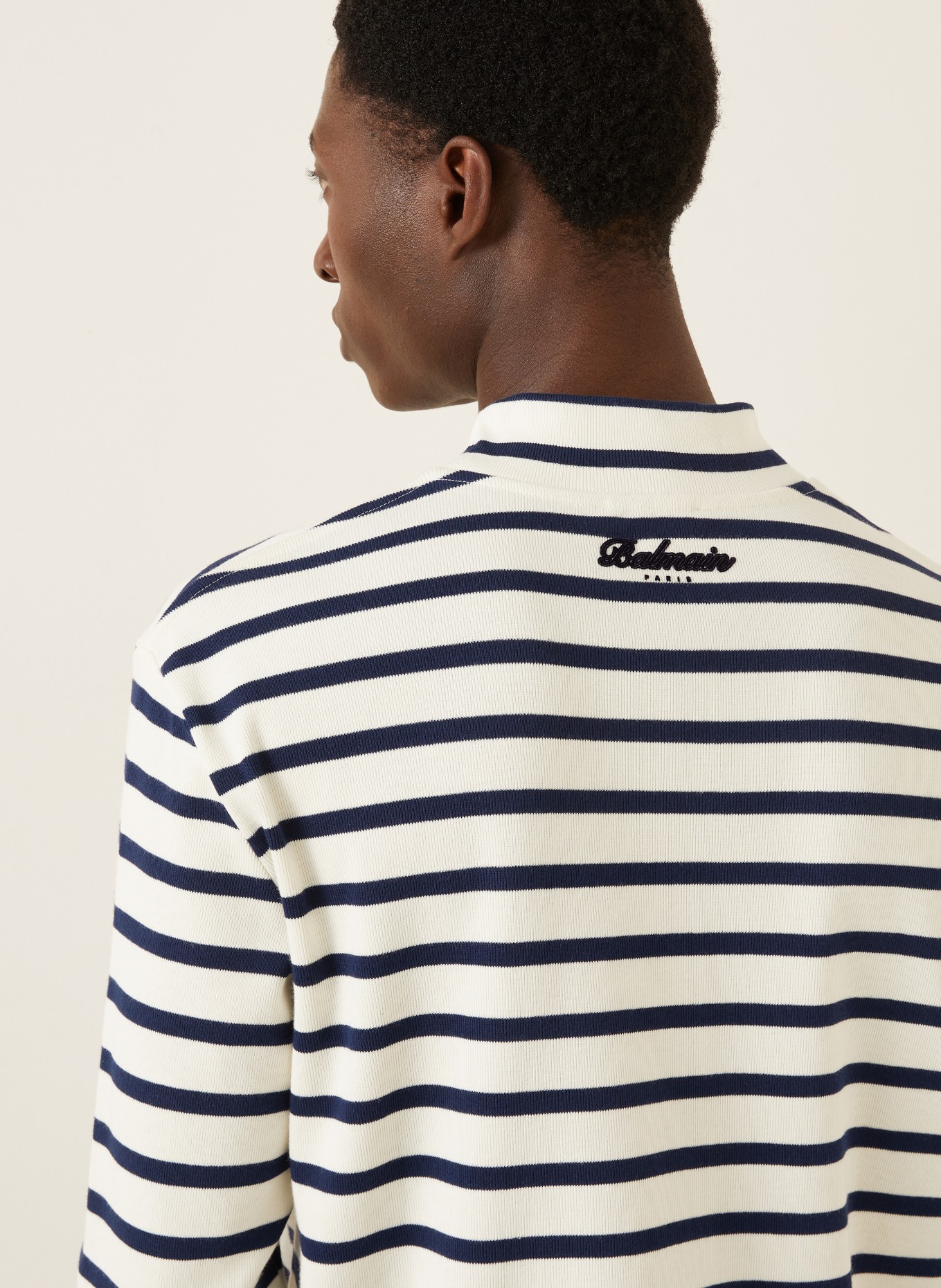 BALMAIN Longsleeve MARIN: WEISS / DUNKELBLAU