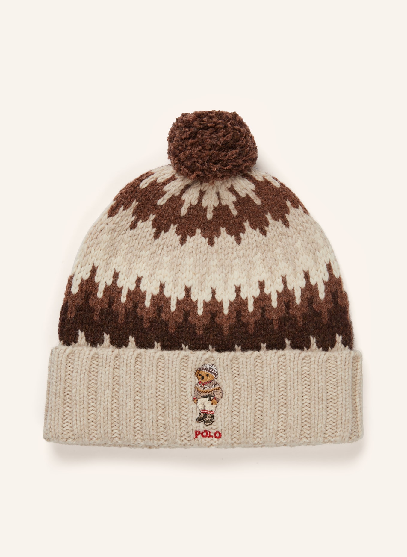 POLO RALPH LAUREN Mütze: CREME / DUNKELBRAUN / BRAUN