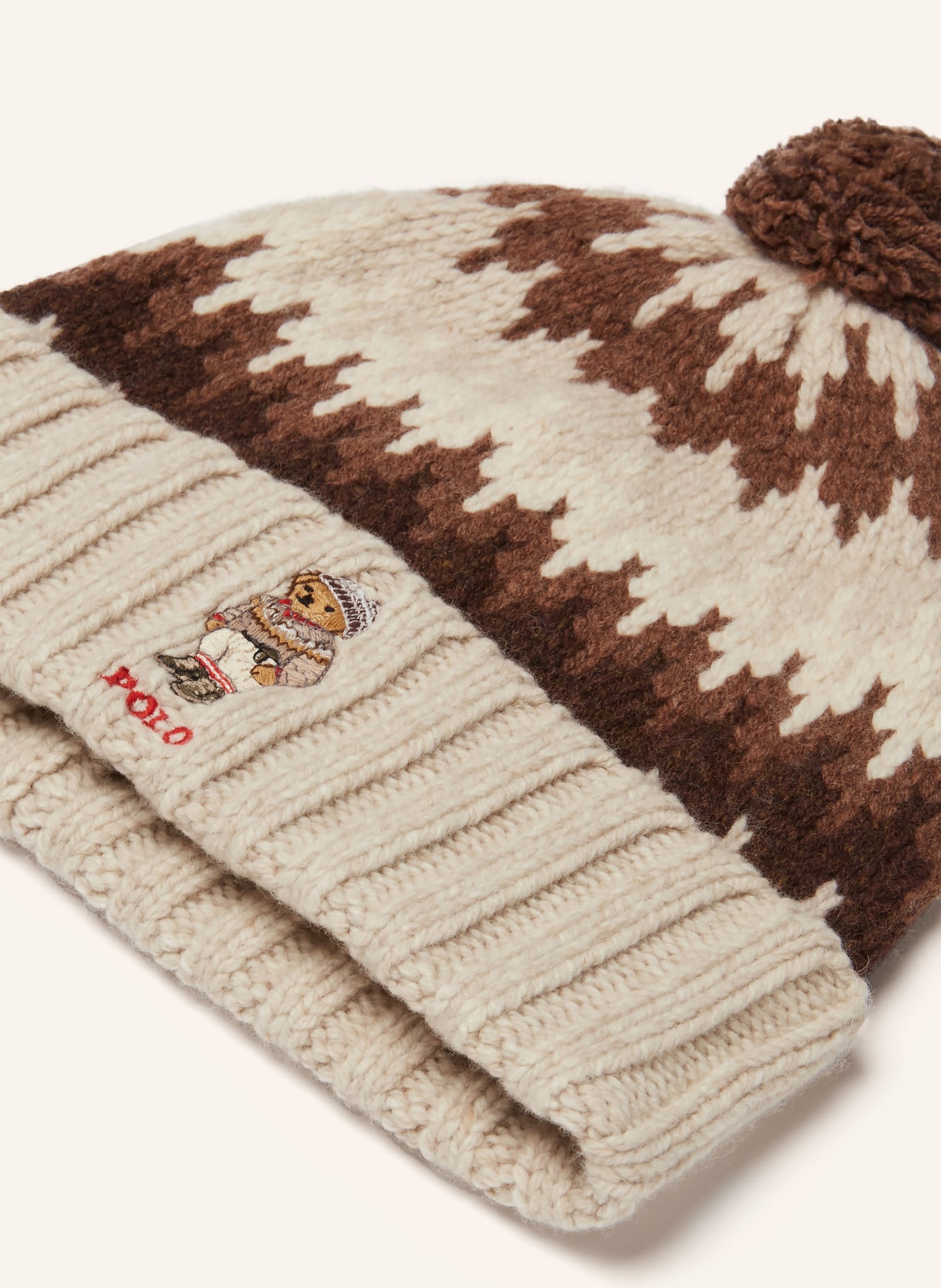POLO RALPH LAUREN Mütze: CREME / DUNKELBRAUN / BRAUN