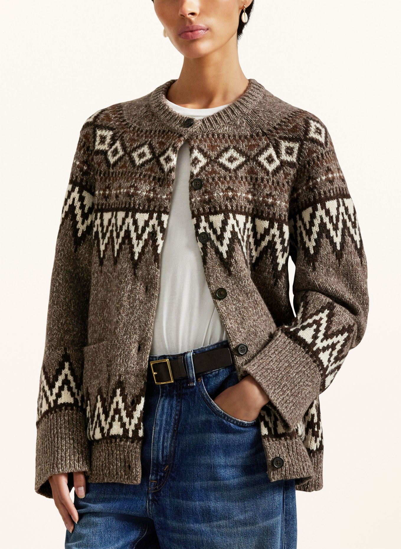 POLO RALPH LAUREN Strickjacke: HELLBRAUN / DUNKELBRAUN