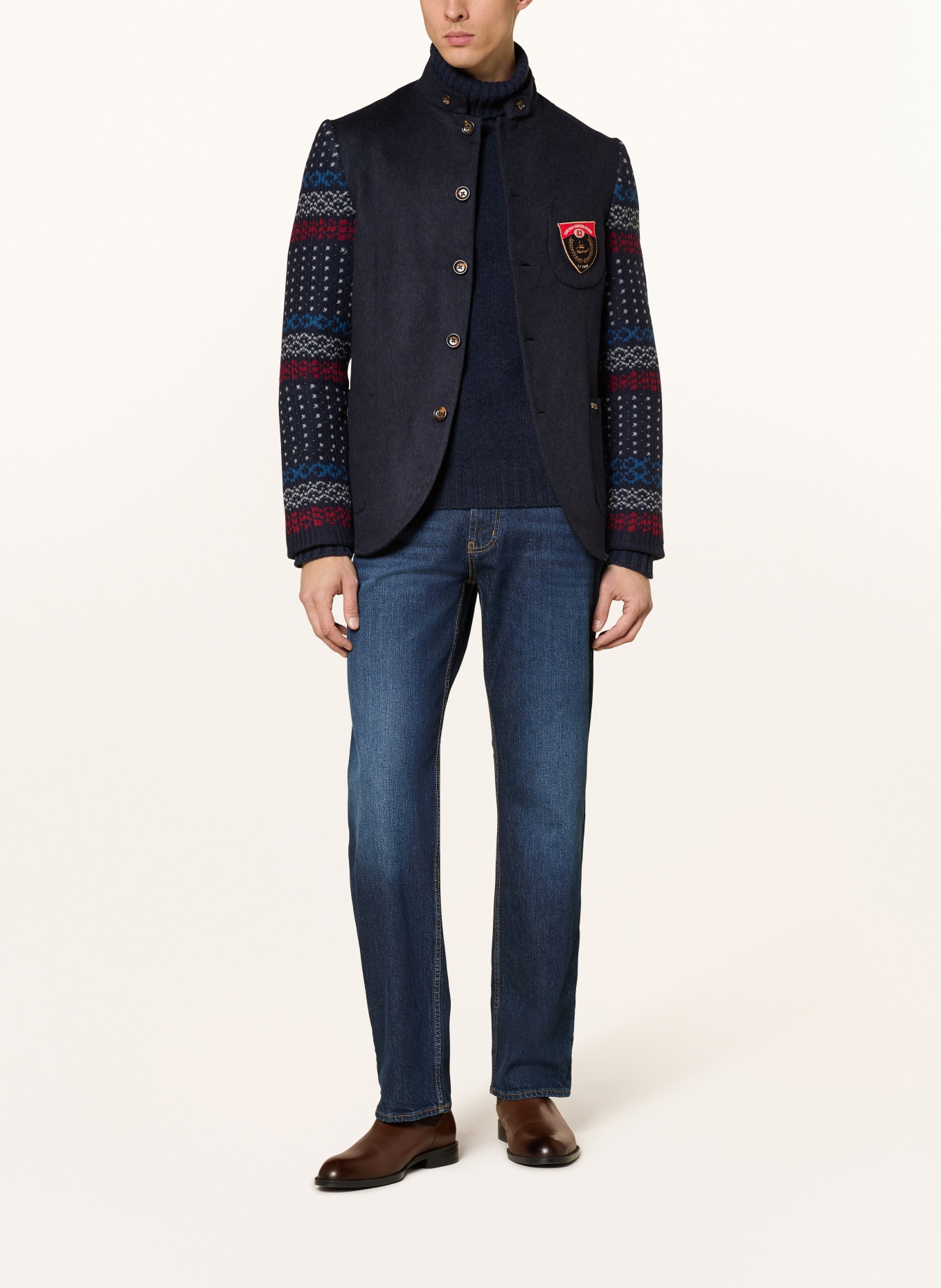 Luis Trenker Janker LUSANDRO im Materialmix: DUNKELBLAU / GRAU / DUNKELROT