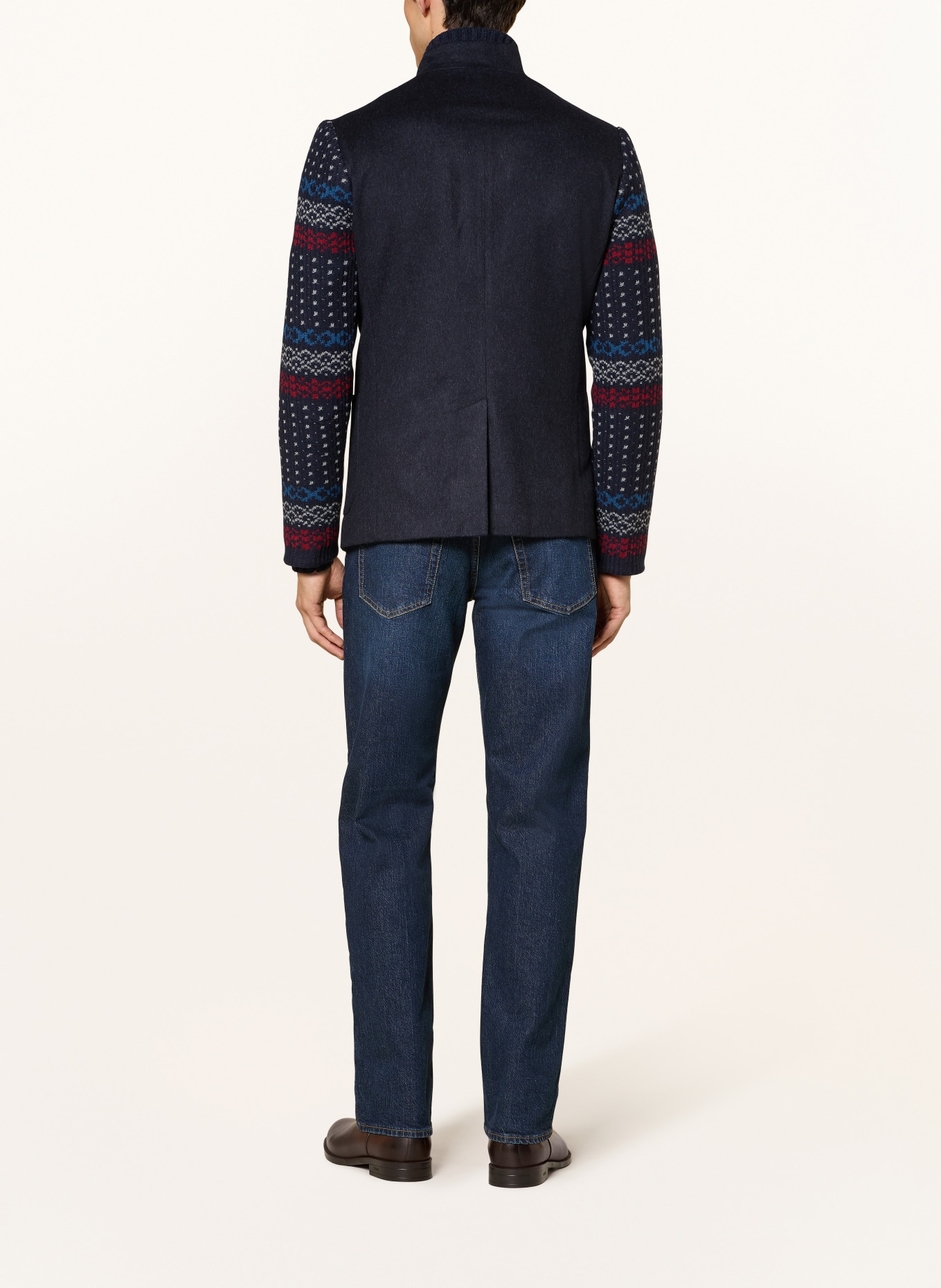 Luis Trenker Janker LUSANDRO im Materialmix: DUNKELBLAU / GRAU / DUNKELROT