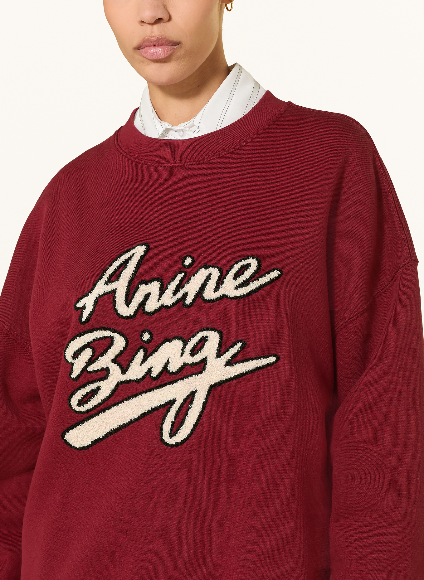 ANINE BING Sweatshirt MILES: DUNKELROT / WEISS / SCHWARZ