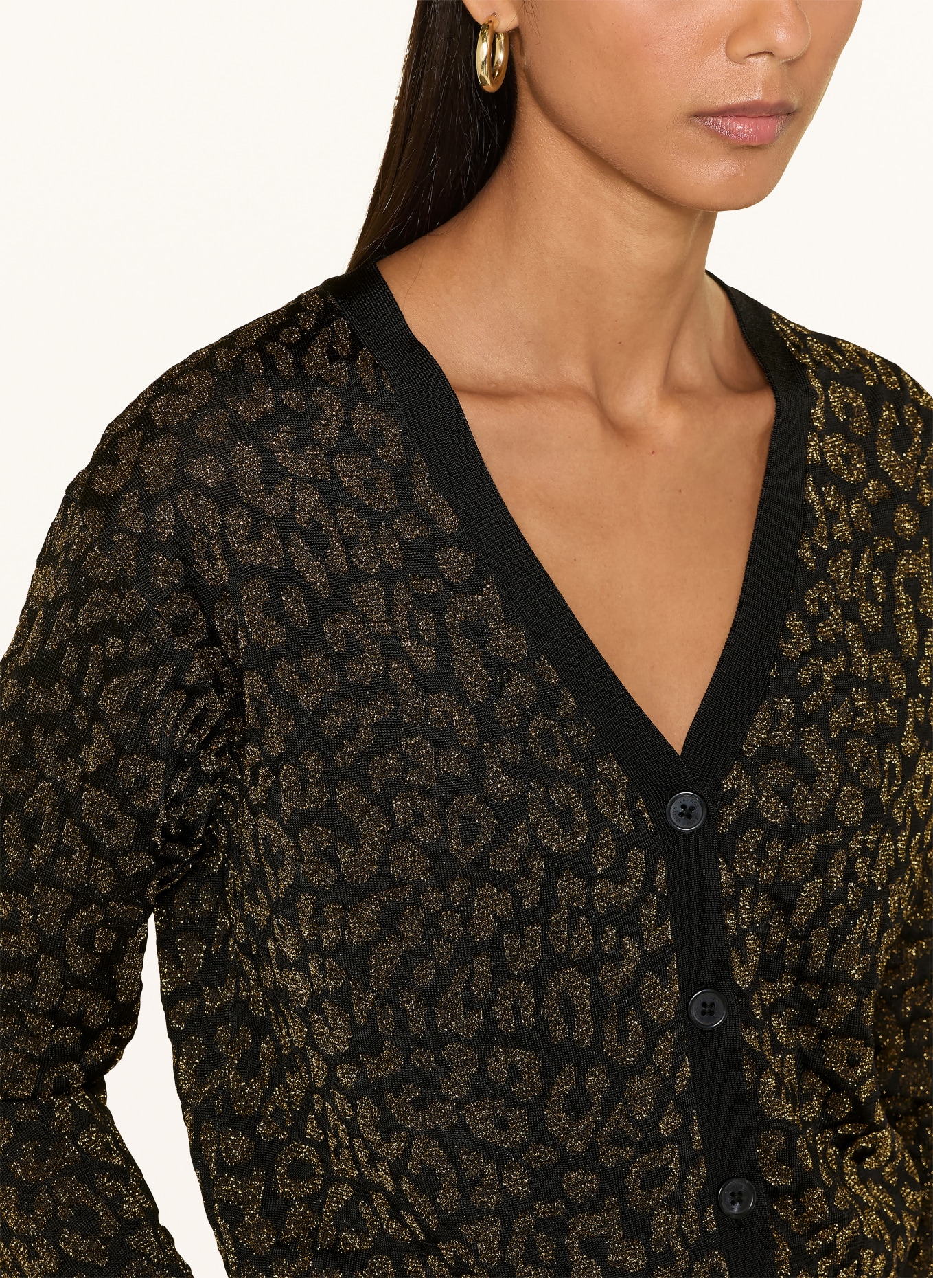 LAUREN RALPH LAUREN Strickjacke mit Glitzergarn: SCHWARZ / GOLD