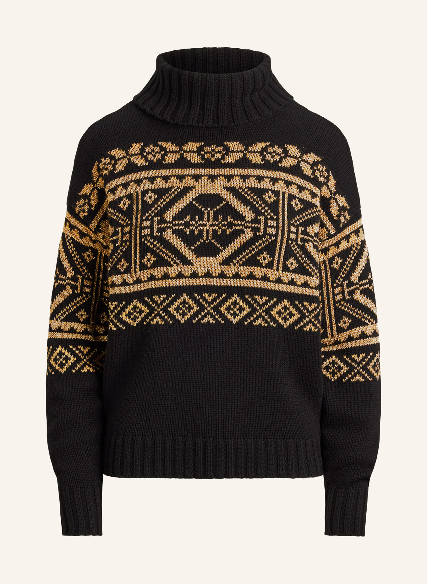 LAUREN RALPH LAUREN Rollkragenpullover mit Glitzergarn: SCHWARZ / GOLD