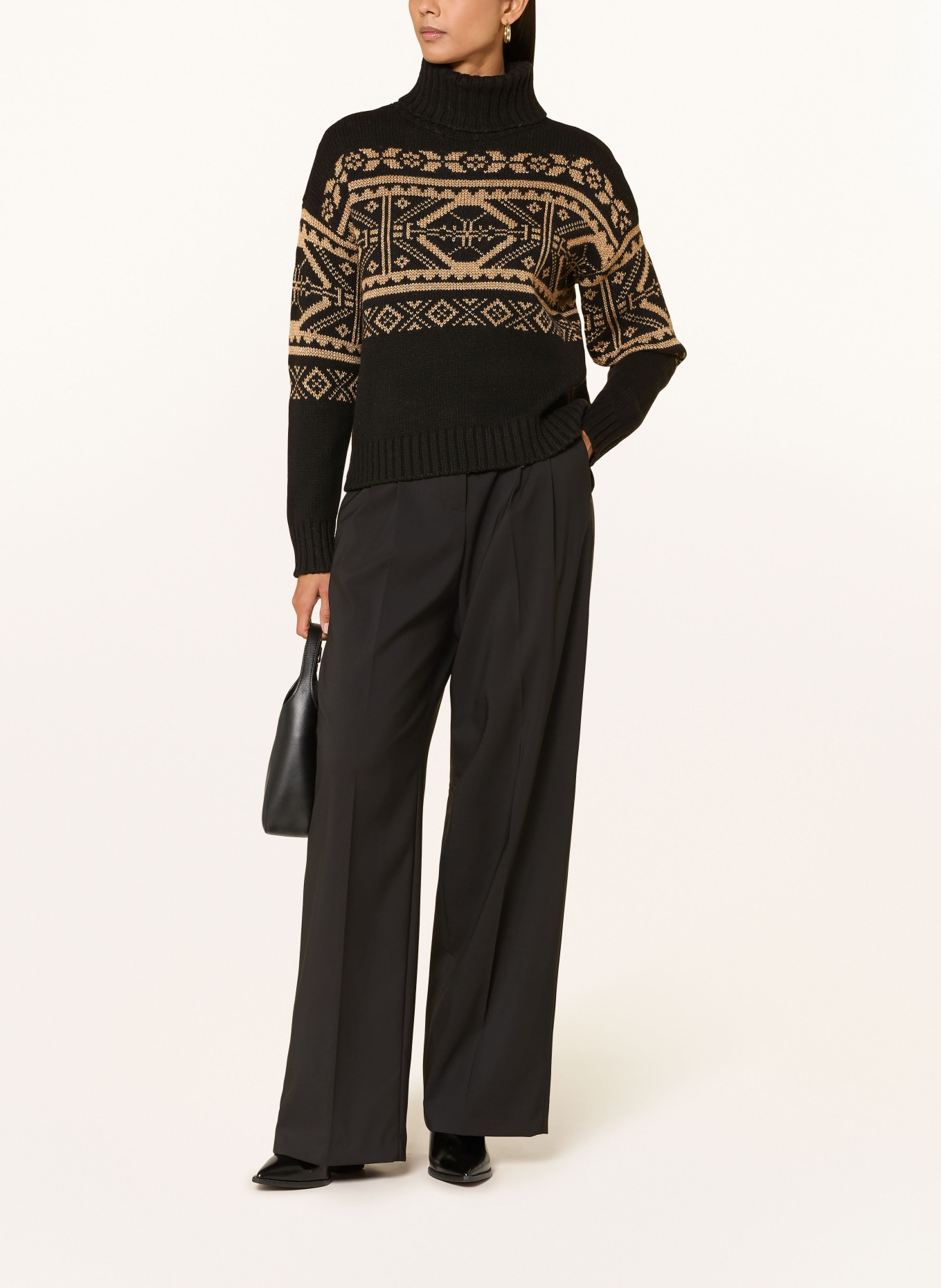 LAUREN RALPH LAUREN Rollkragenpullover mit Glitzergarn: SCHWARZ / GOLD