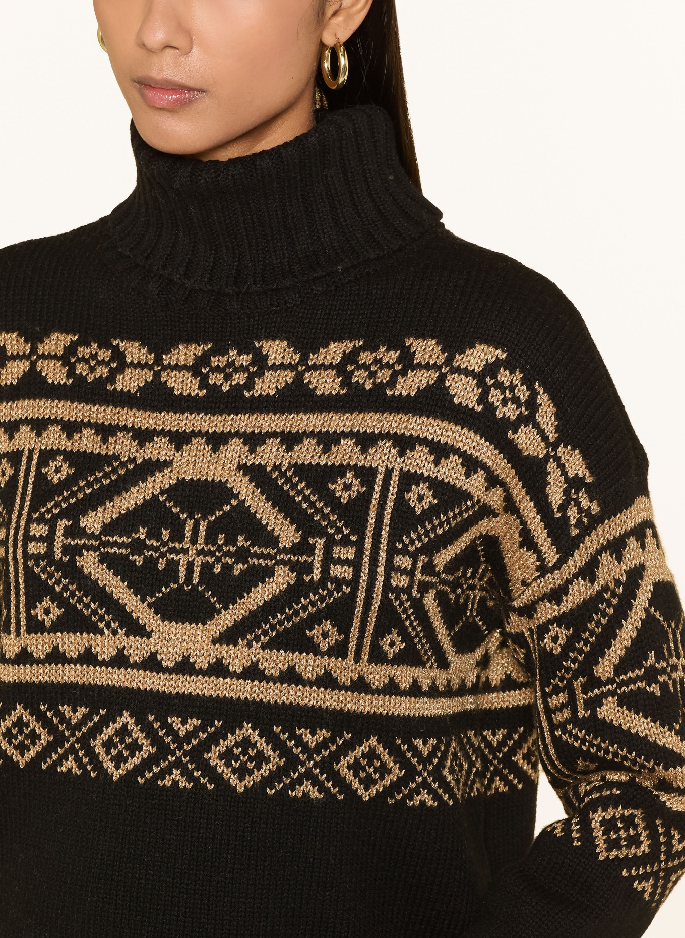 LAUREN RALPH LAUREN Rollkragenpullover mit Glitzergarn: SCHWARZ / GOLD
