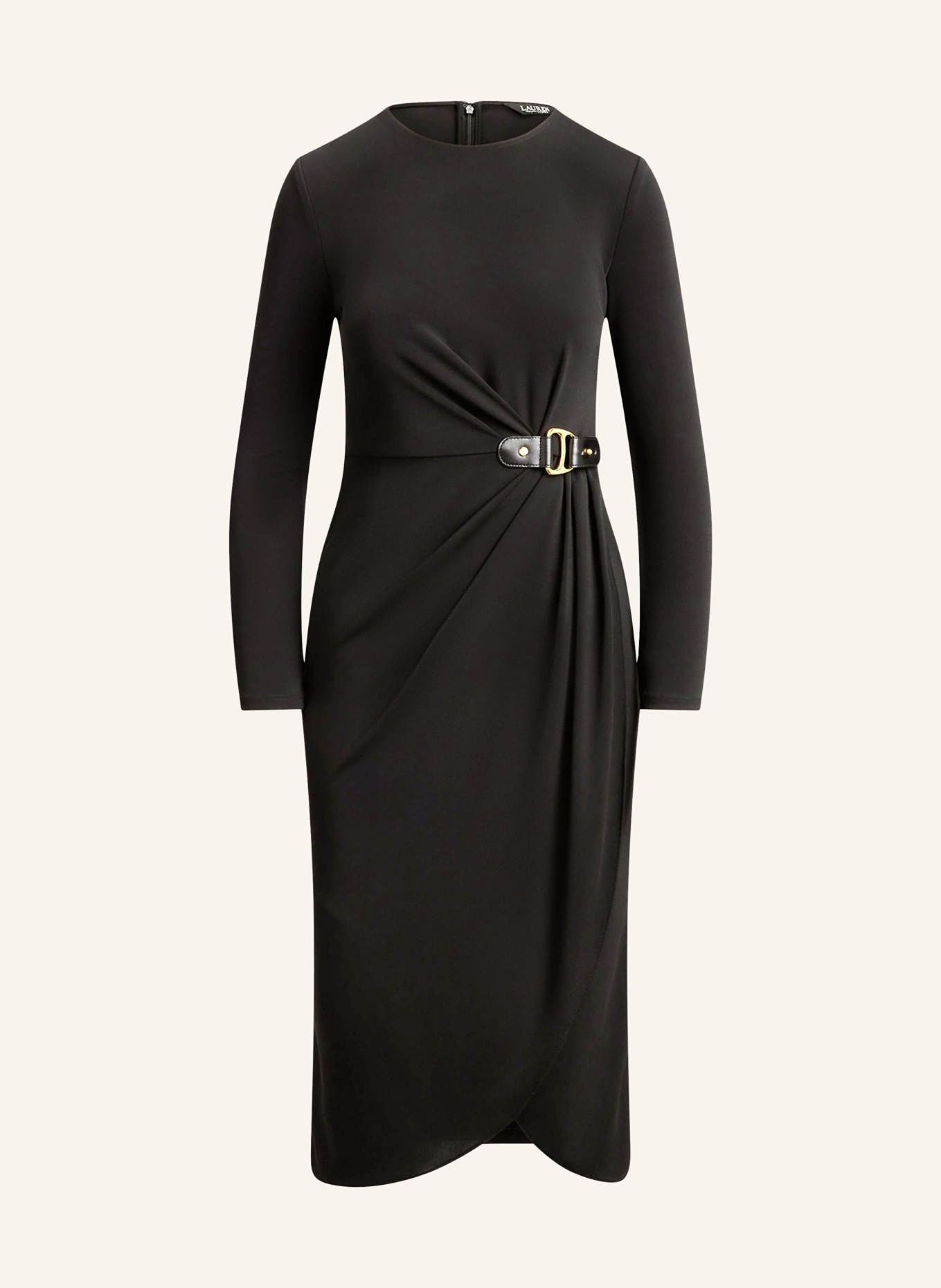 LAUREN RALPH LAUREN Jerseykleid in Wickeloptik: SCHWARZ