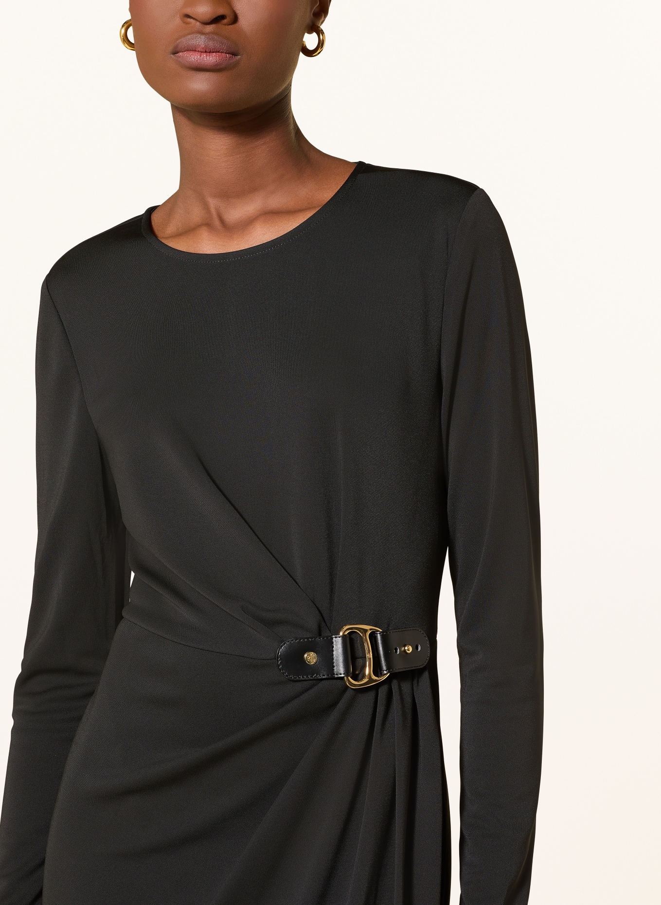 LAUREN RALPH LAUREN Jerseykleid in Wickeloptik: SCHWARZ