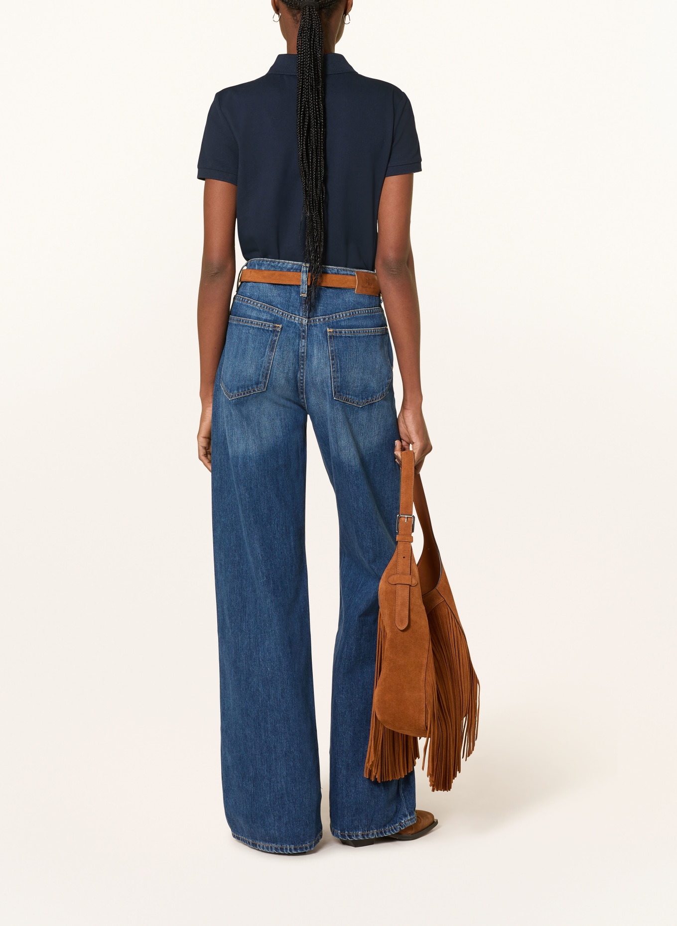 LAUREN RALPH LAUREN Jersey-Poloshirt mit Schmucksteinen: DUNKELBLAU / GOLD